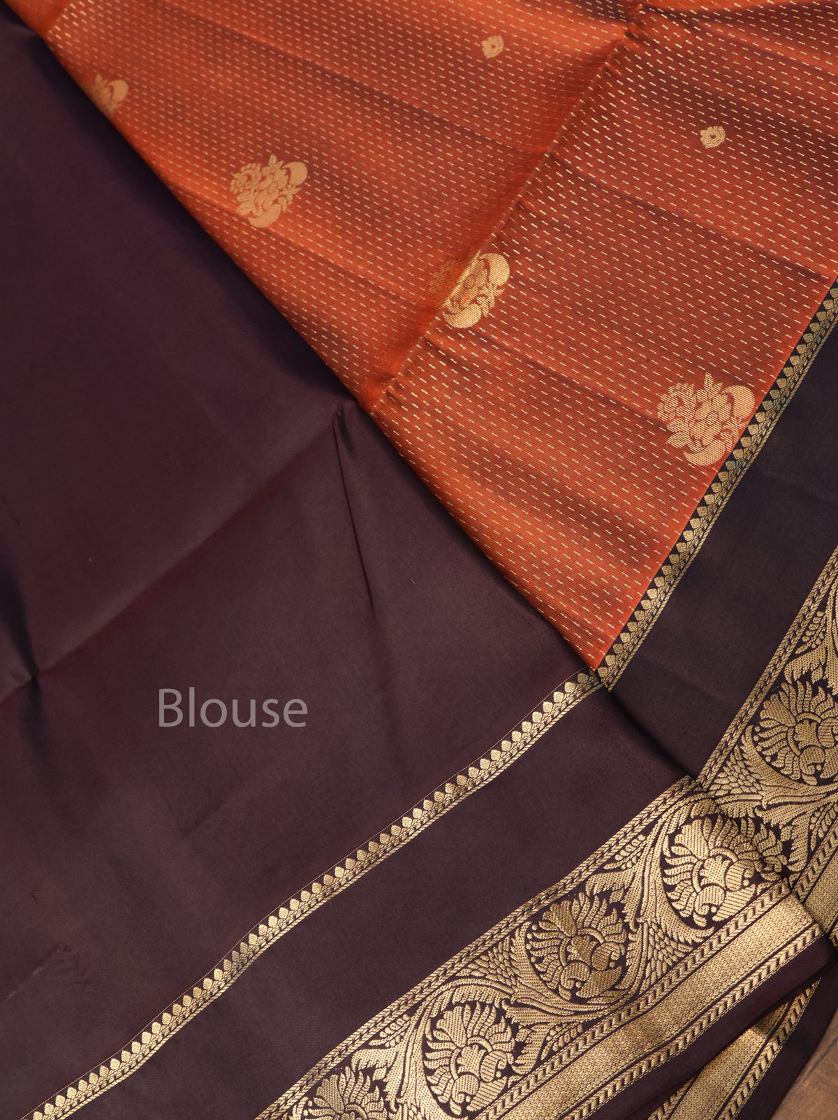 Rust Orange With Cocoa Bean Pure Soft Silk Saree