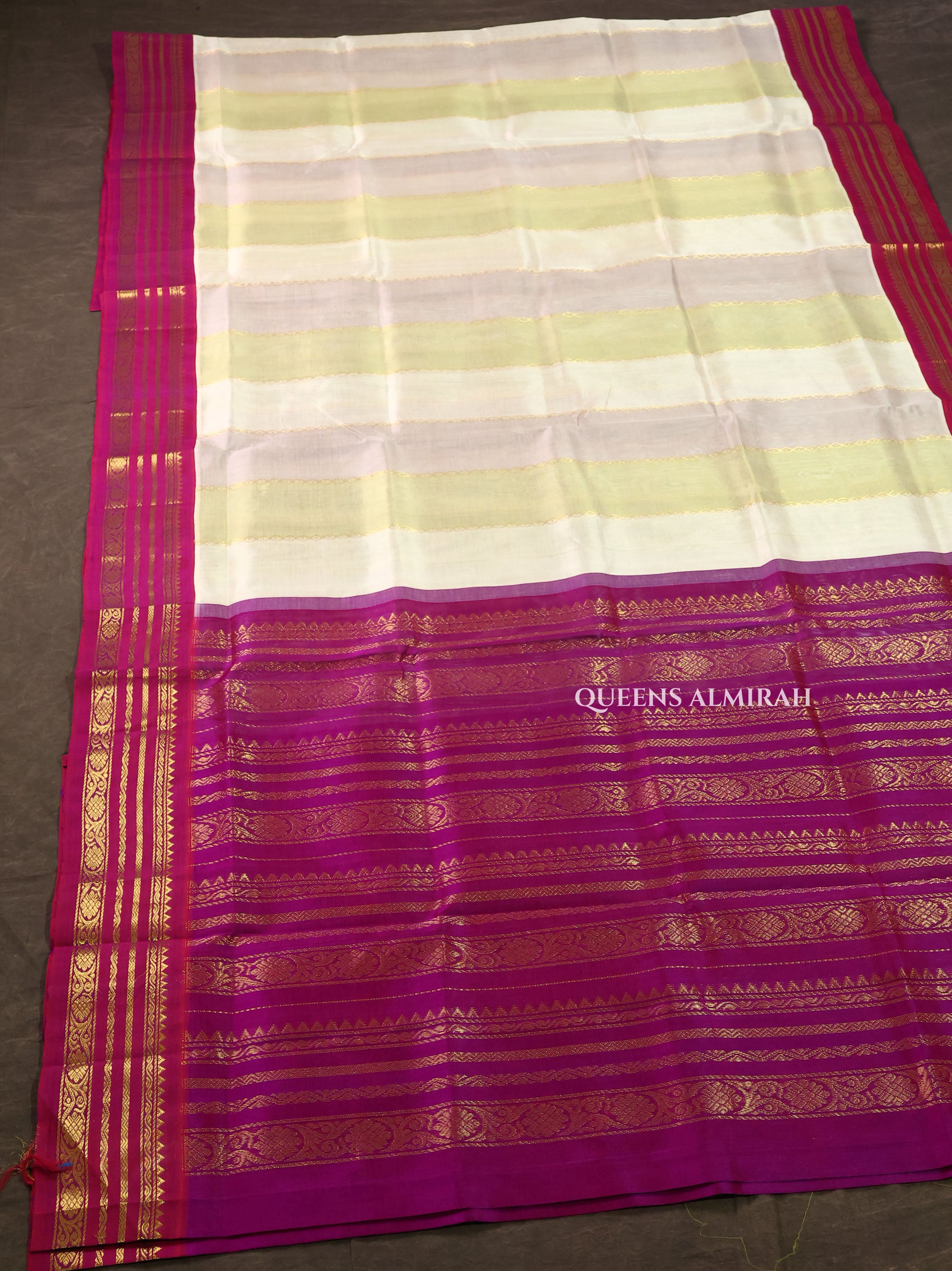Pastel Shades With Purple Varisapet Border Pure Silk Cotton Saree