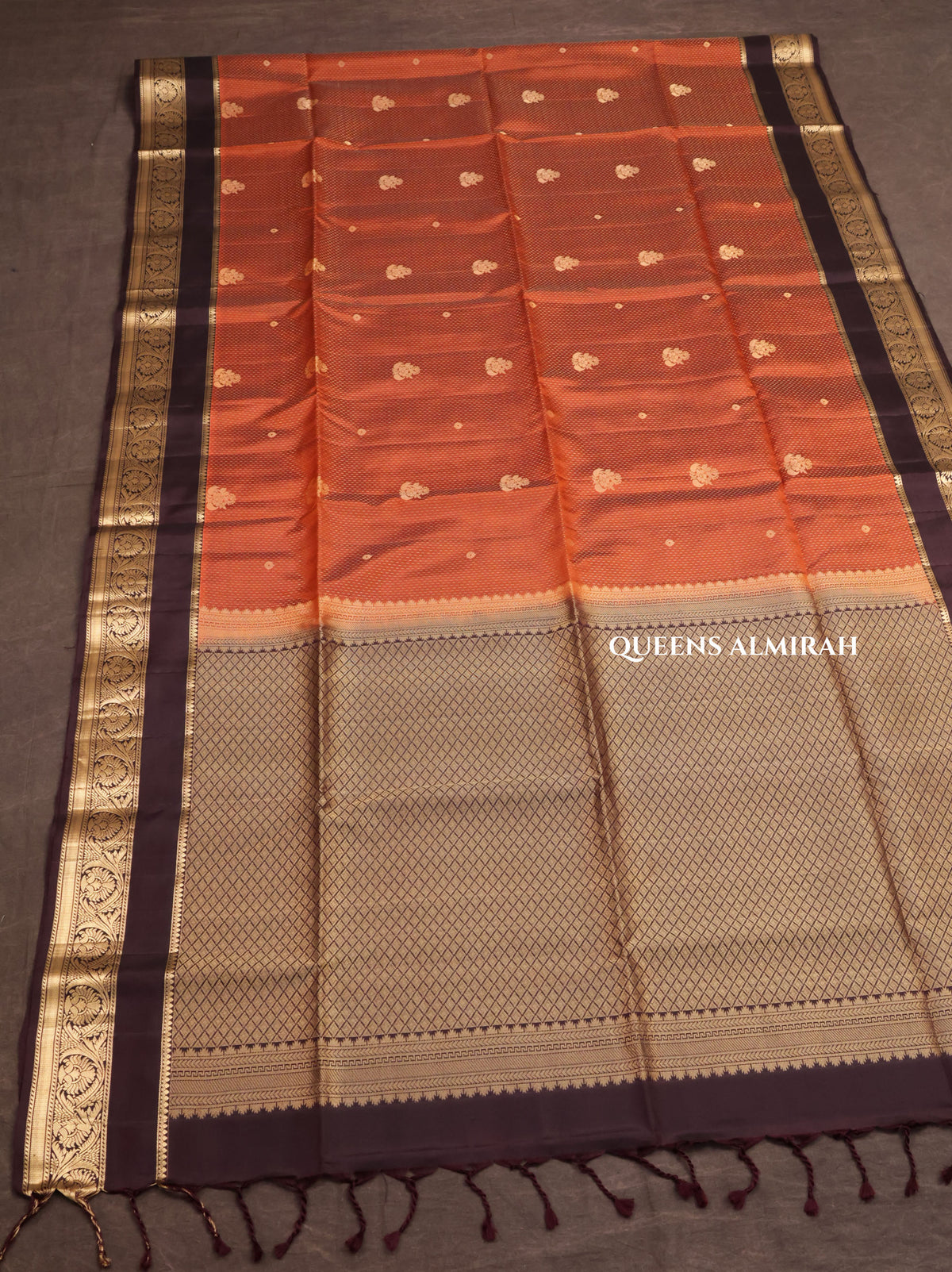 Rust Orange With Cocoa Bean Pure Soft Silk Saree