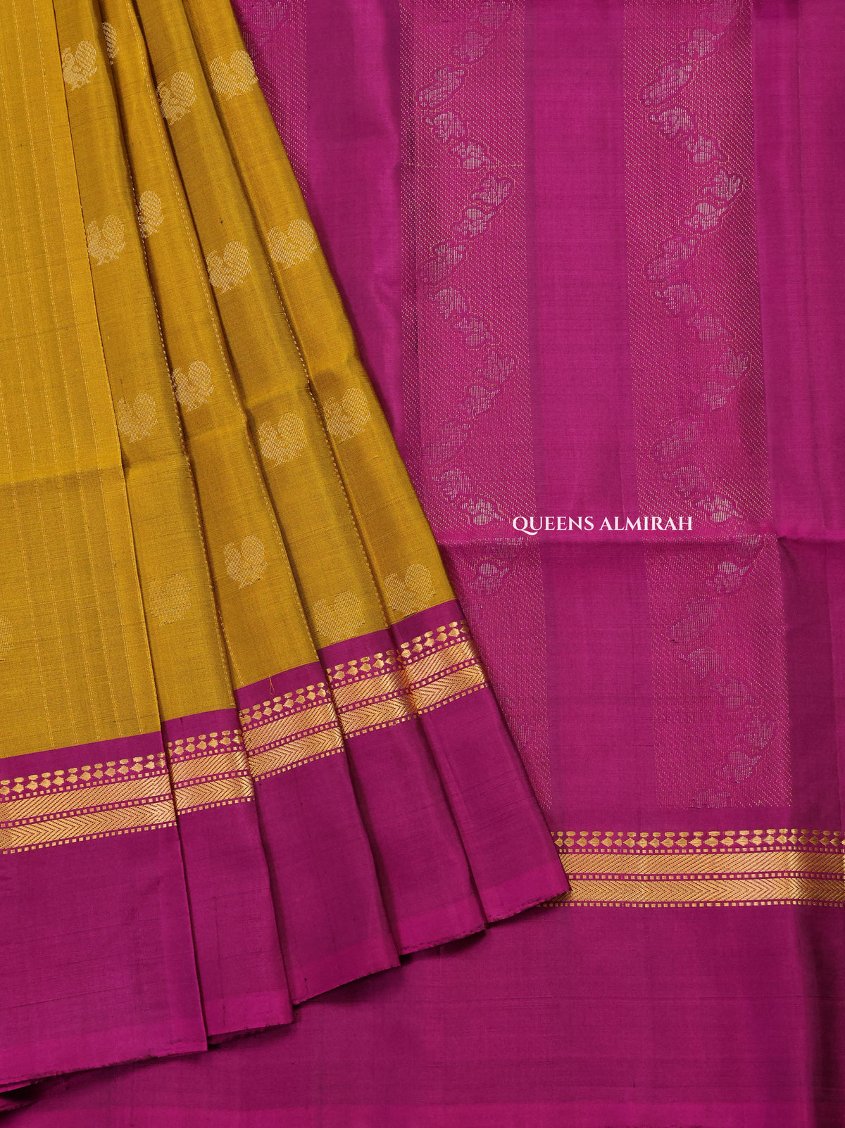 Mustard Yellow With Purple Pure Soft Silk Saree