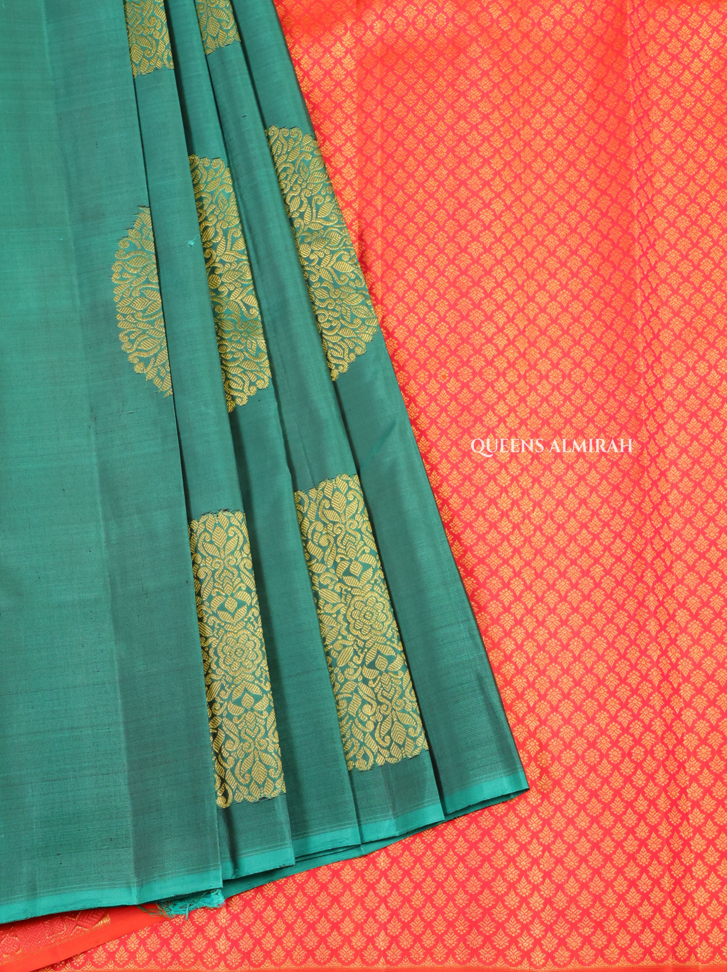 Rama Green With Pink Pure Kanchivaram Silk Saree