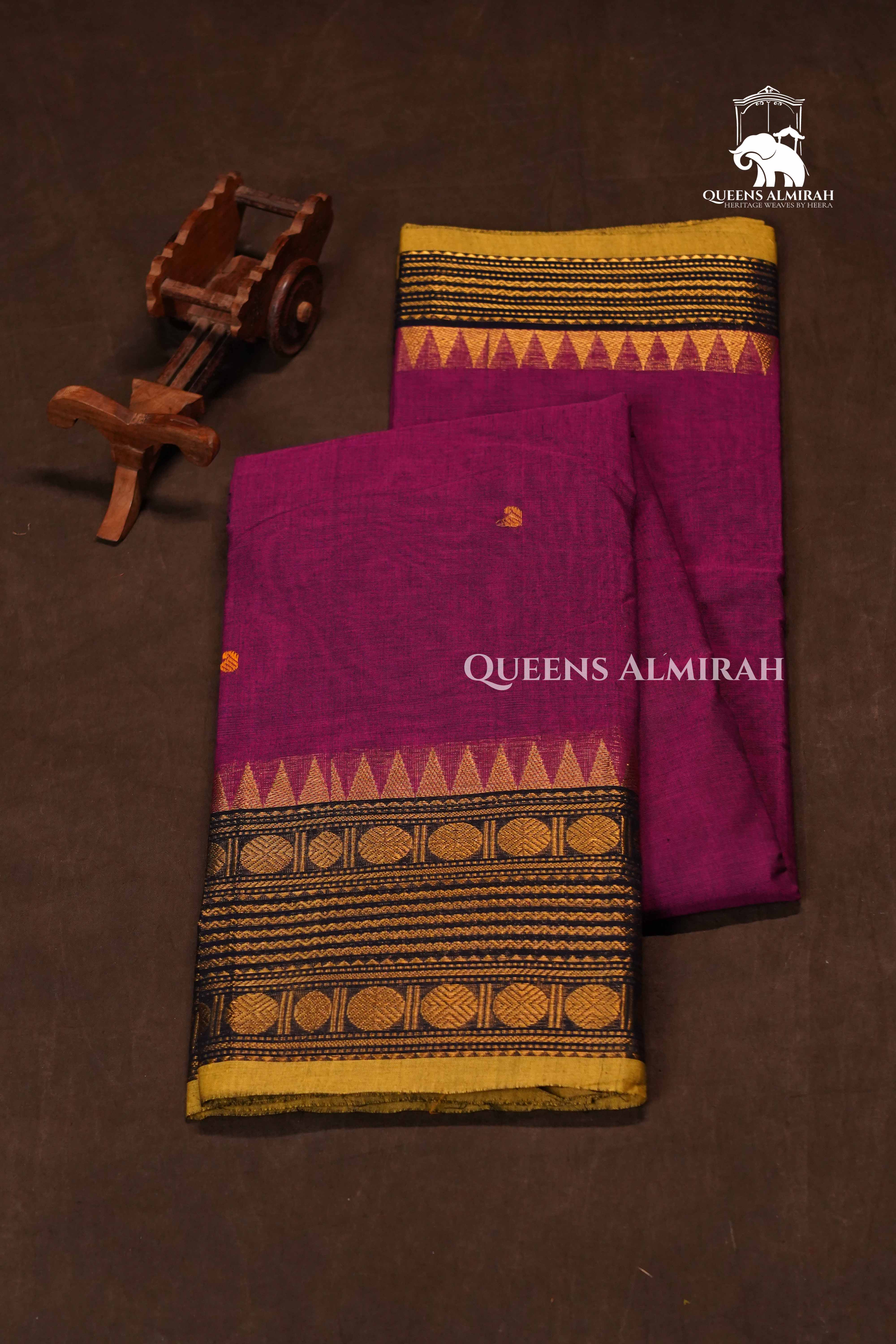 Purple With Yellow Kanchi Cotton Saree