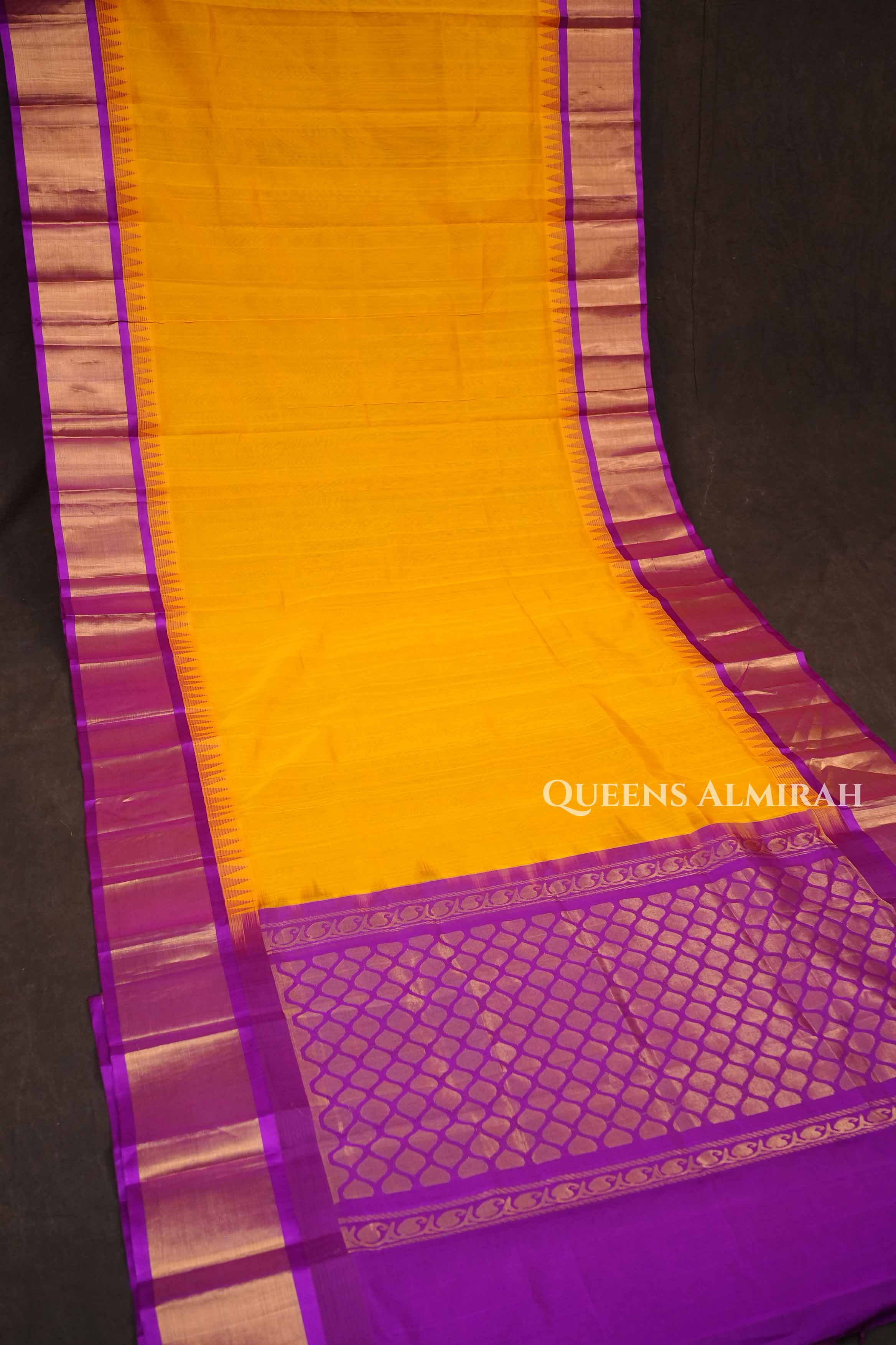 Yellow With Purple Pure Kanchi Silk Cotton Saree