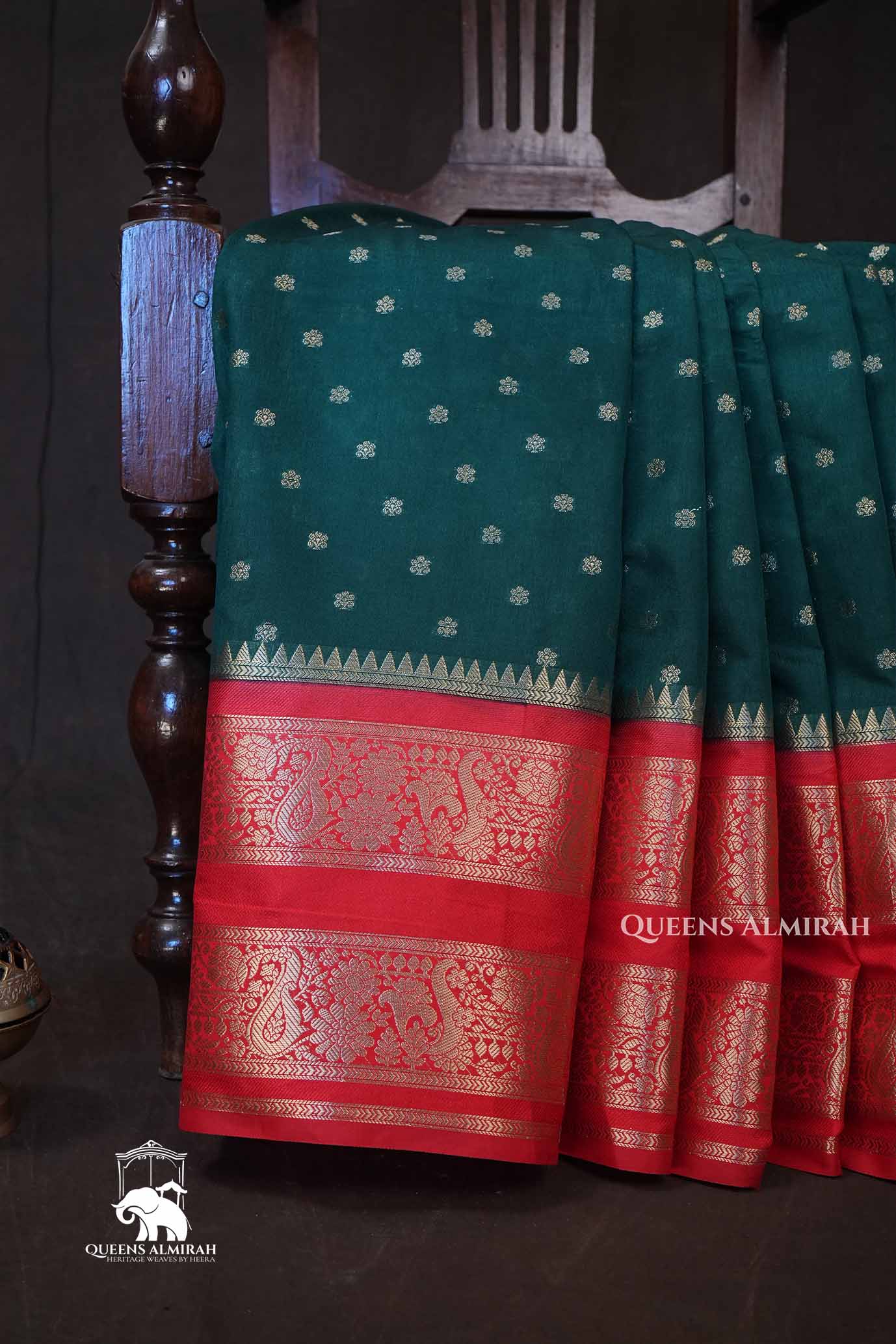 Dark Green With Red Semi Banarasi Katan Soft Silk Saree