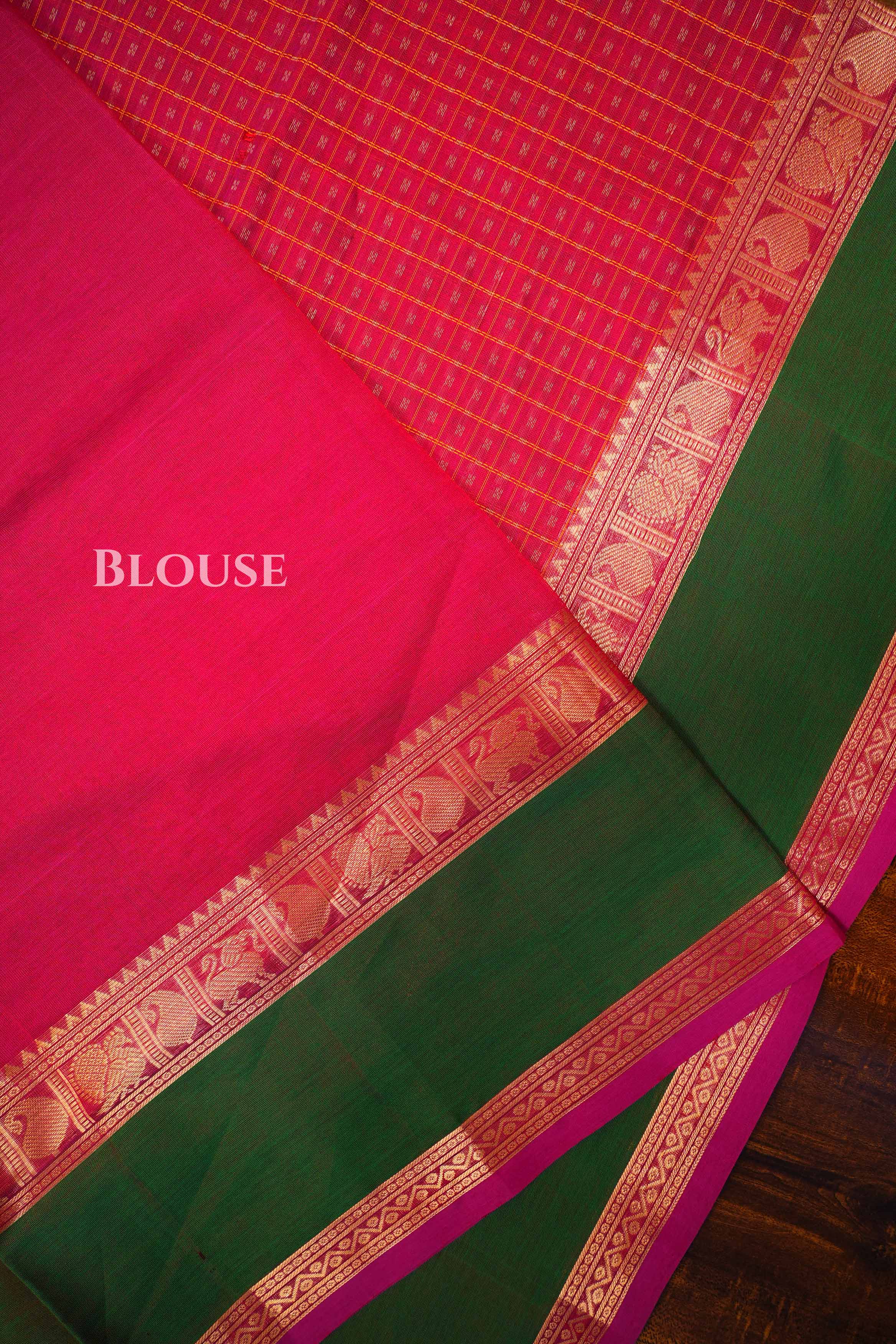 Rani Pink With Green Chettinad Silk Cotton Saree