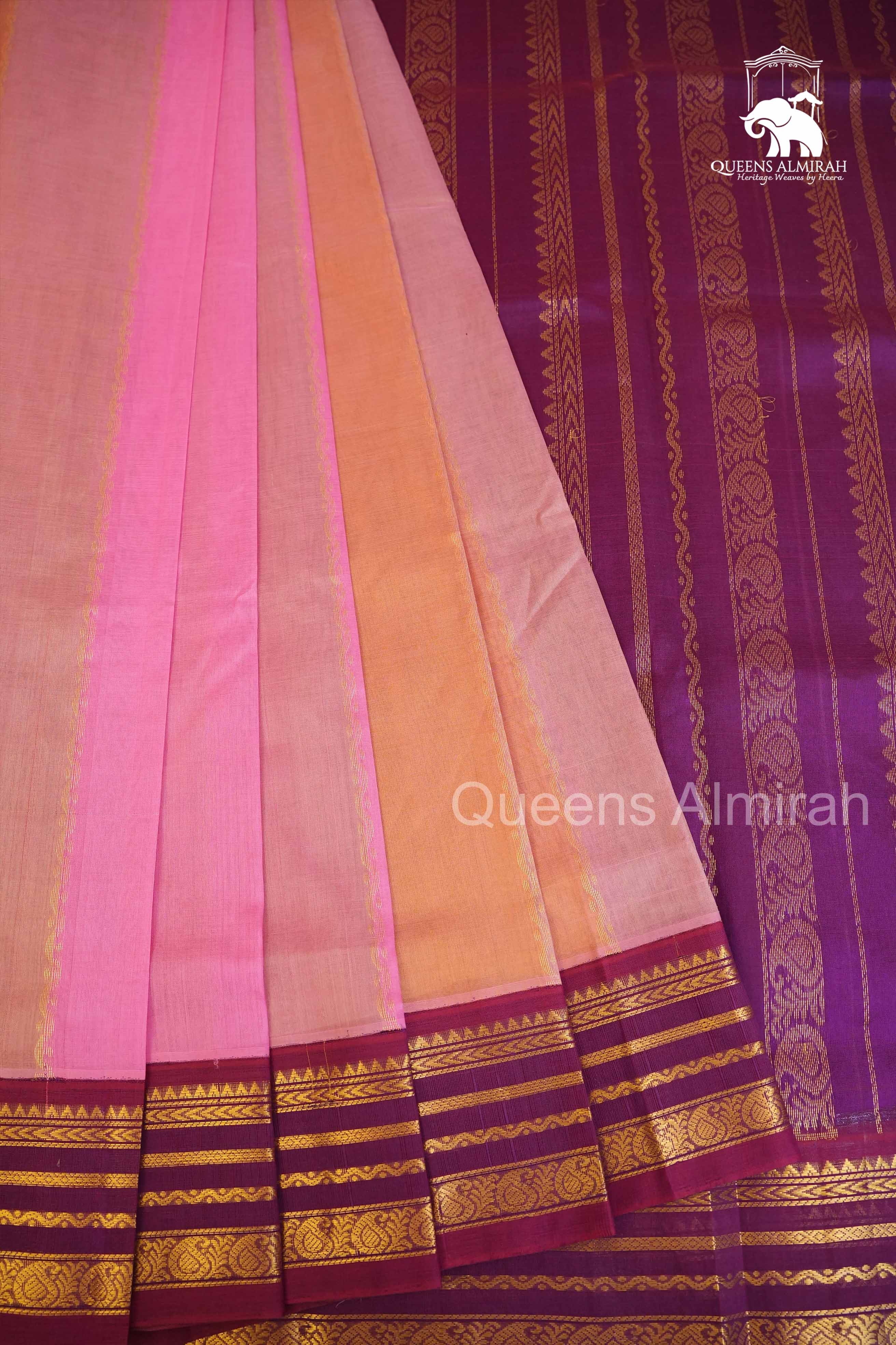 Multi Color With Purple Varisapet Border Pure Silk Cotton Saree
