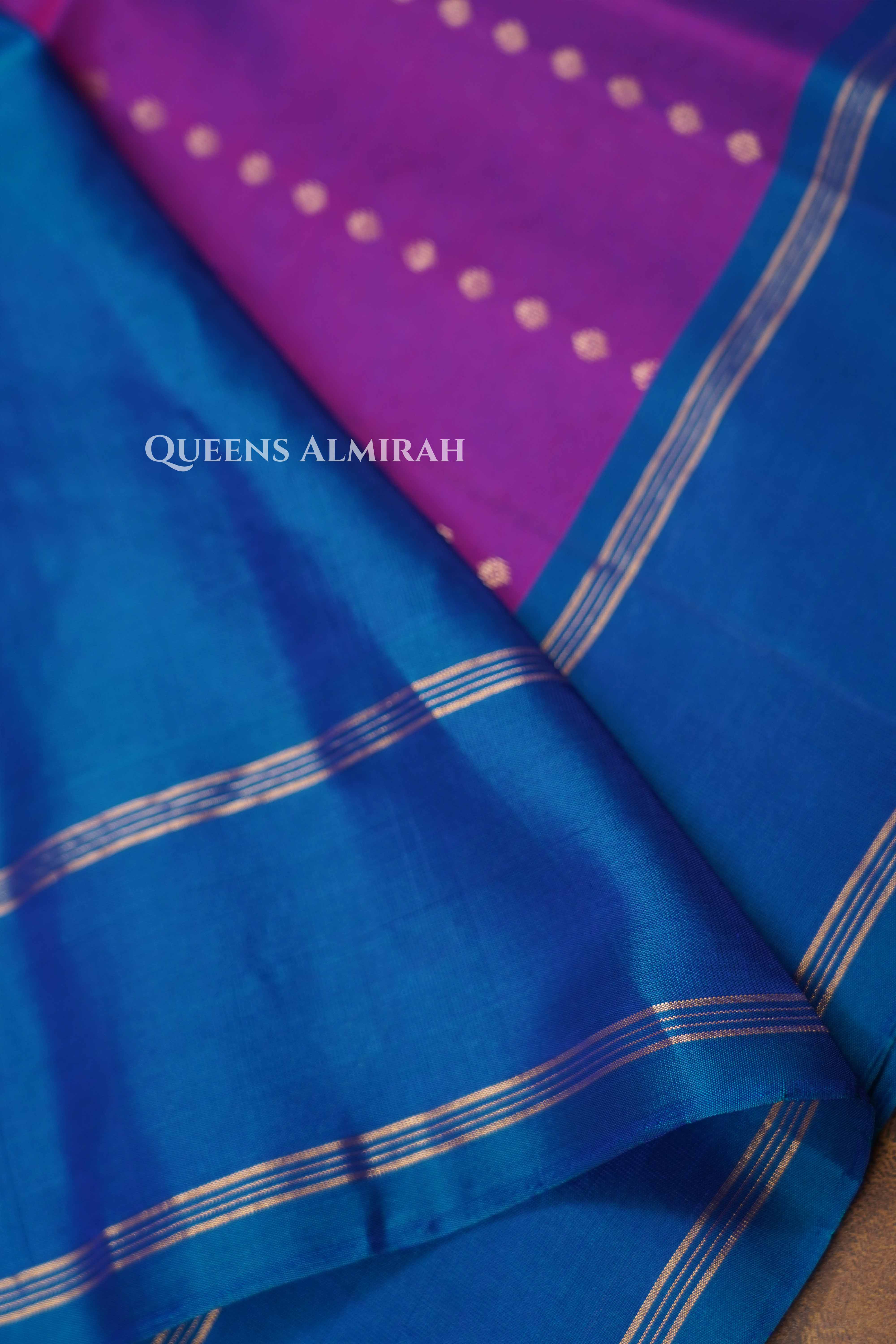 Vadamalli Purple With Peacock Blue Pure Soft Silk Saree