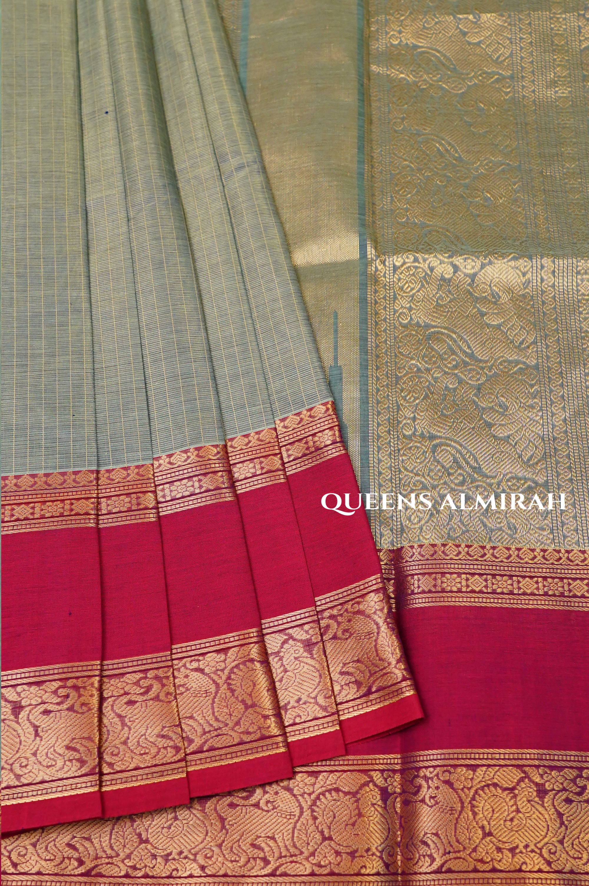 Pastel Green With Magenta Pink Payadi Chettinad Silk Cotton Saree