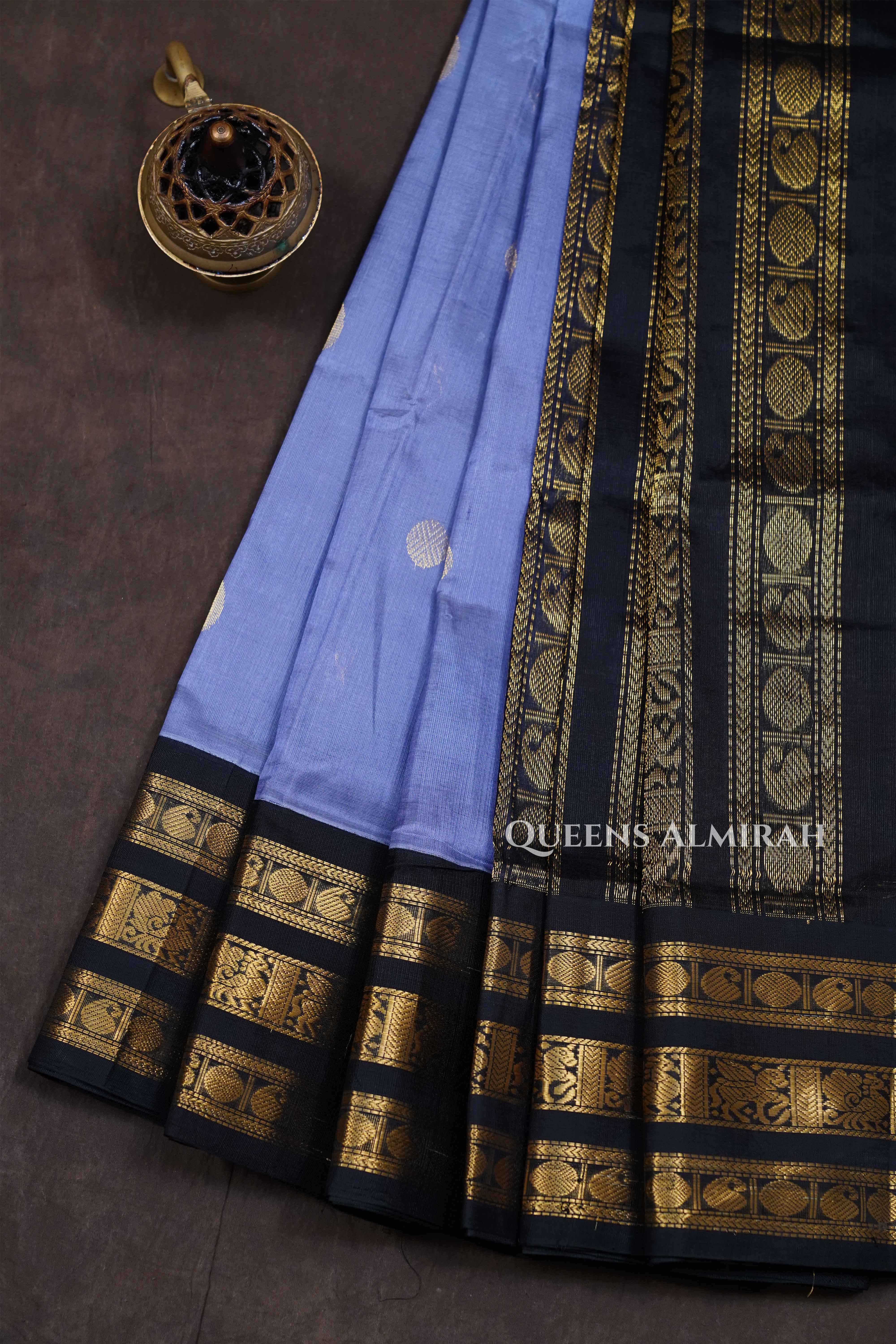 Lavender With Black Pure Silk Cotton Saree