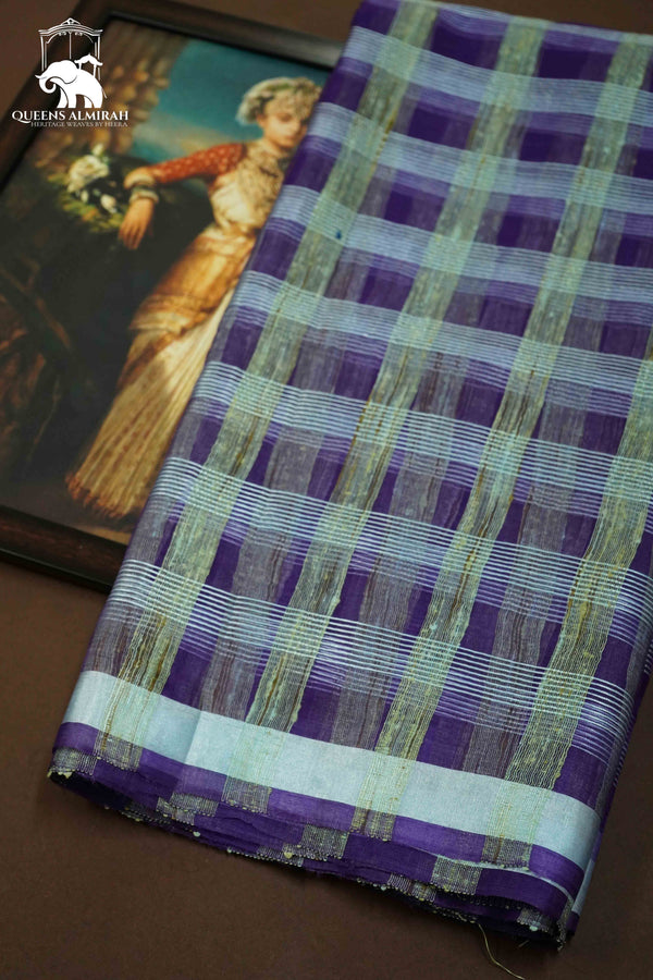 PURPLE IRIS GHICHA ORAGANZA SAREE - Queens Jewel Emporium