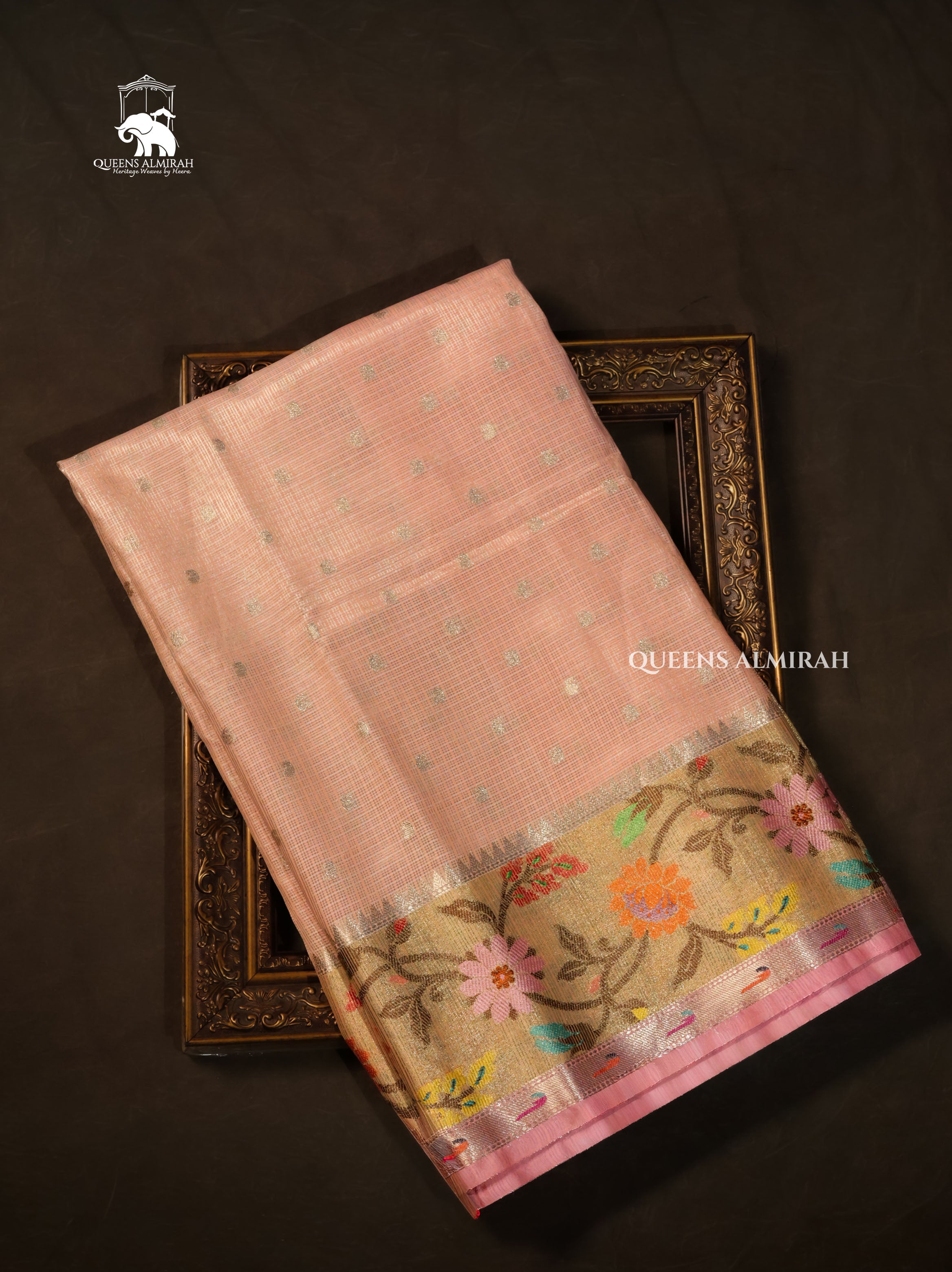 Peach Orange With Paithani Border Semi Kota Silk Cotton Saree