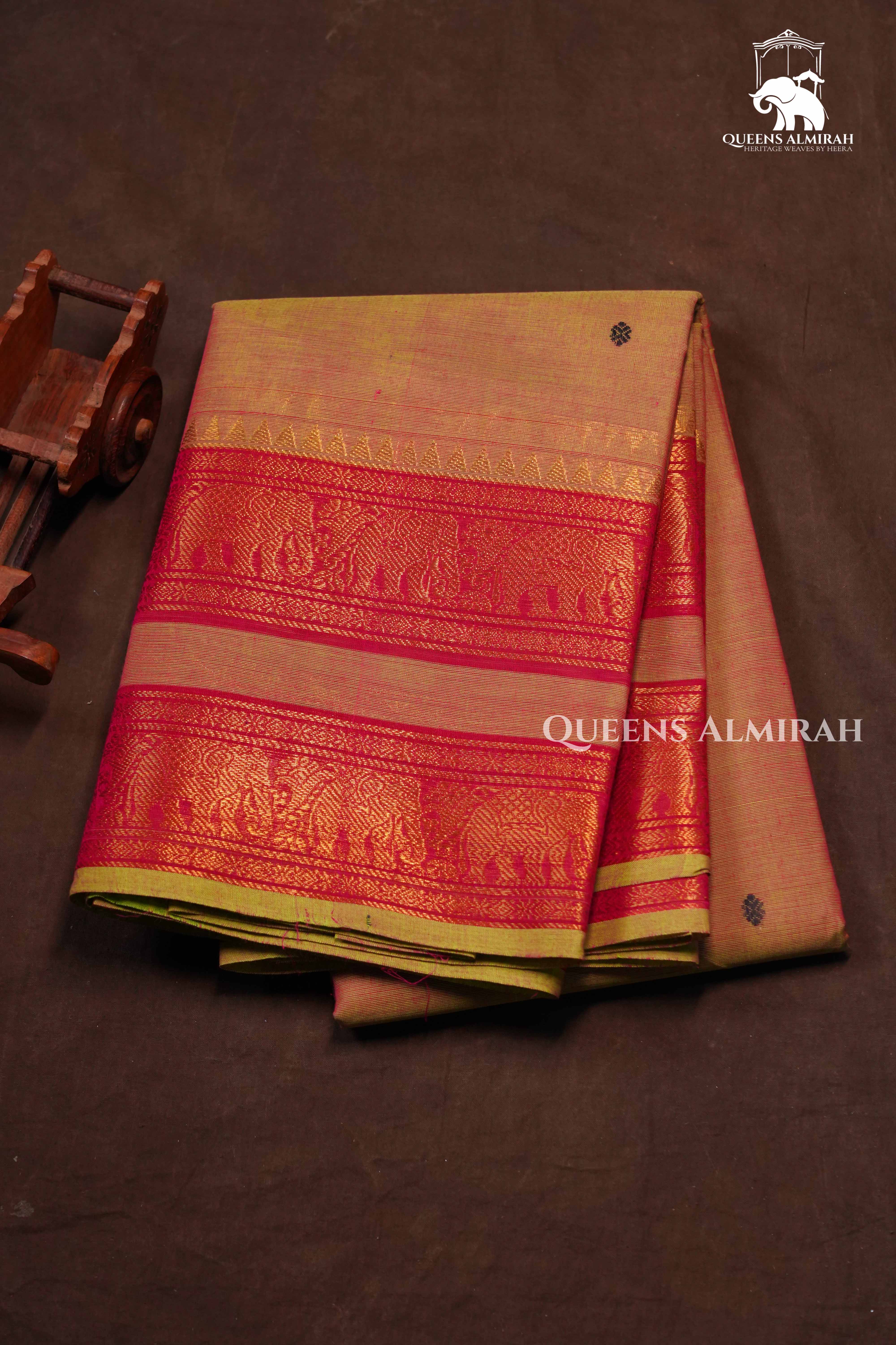 Mustard Brown With Red Kanchi Cotton Saree