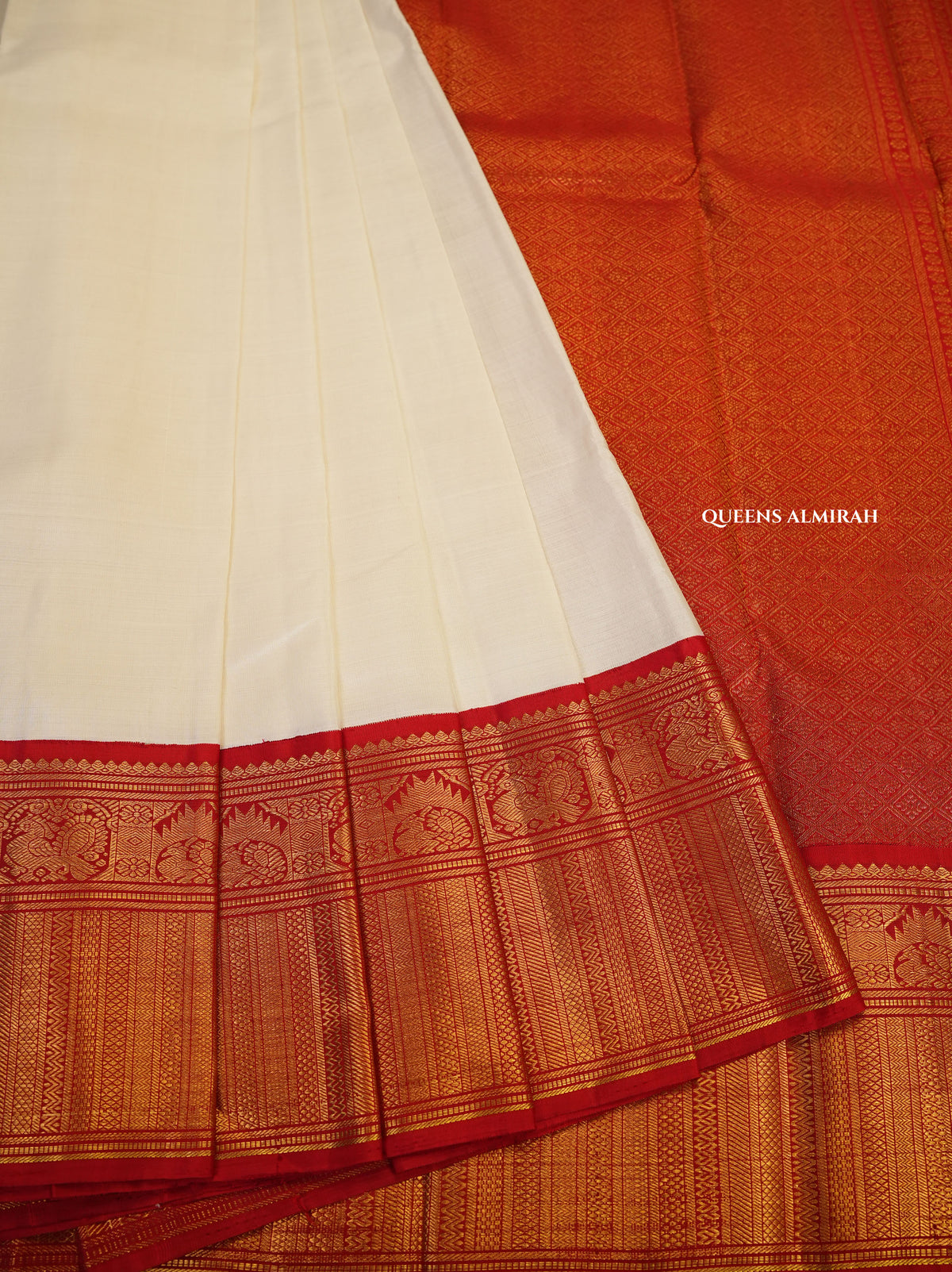 White With Red Pure Kanchivaram Silk Saree