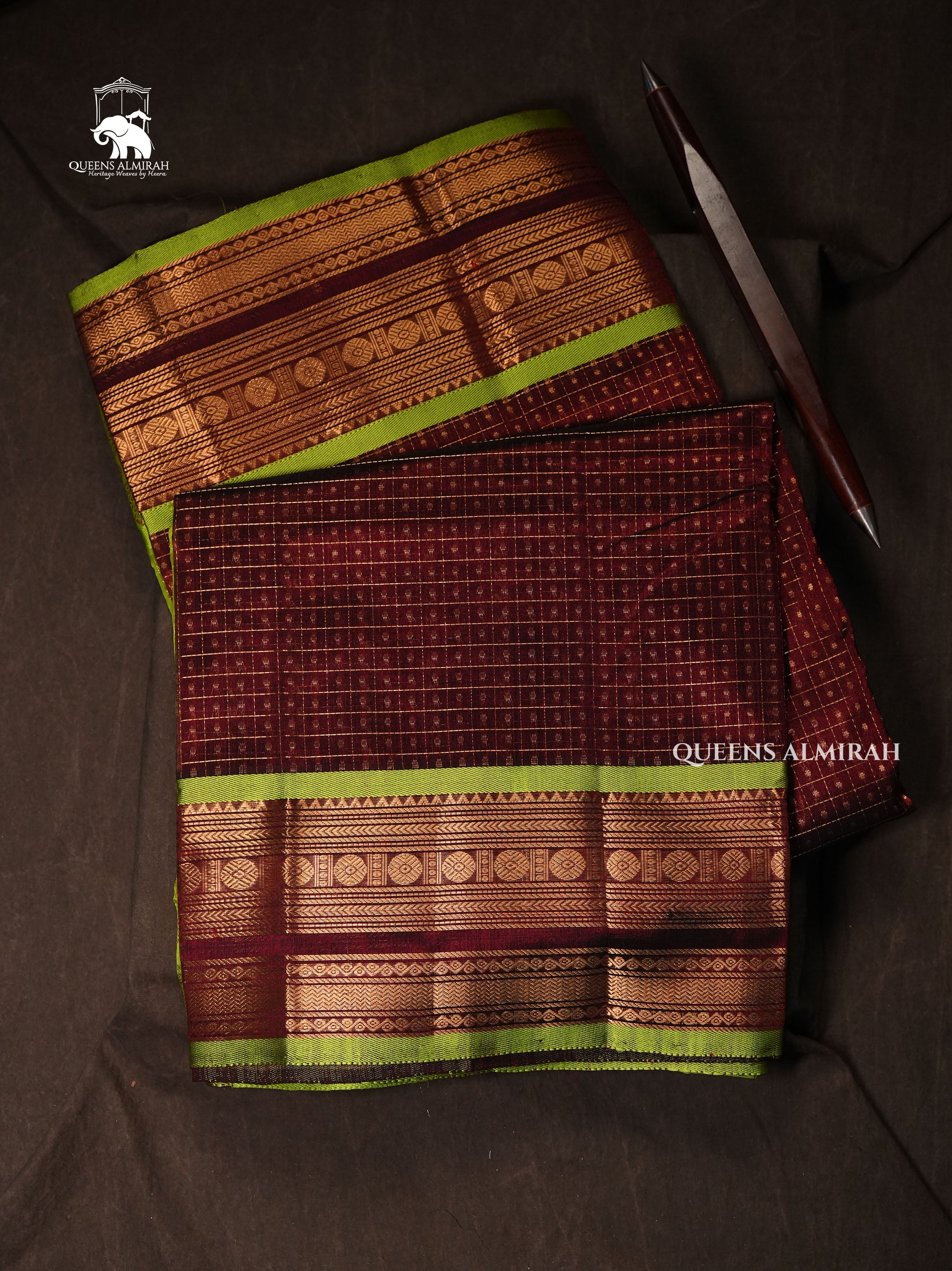 Araku Maroon With Light Green Pure Silk Cotton Saree