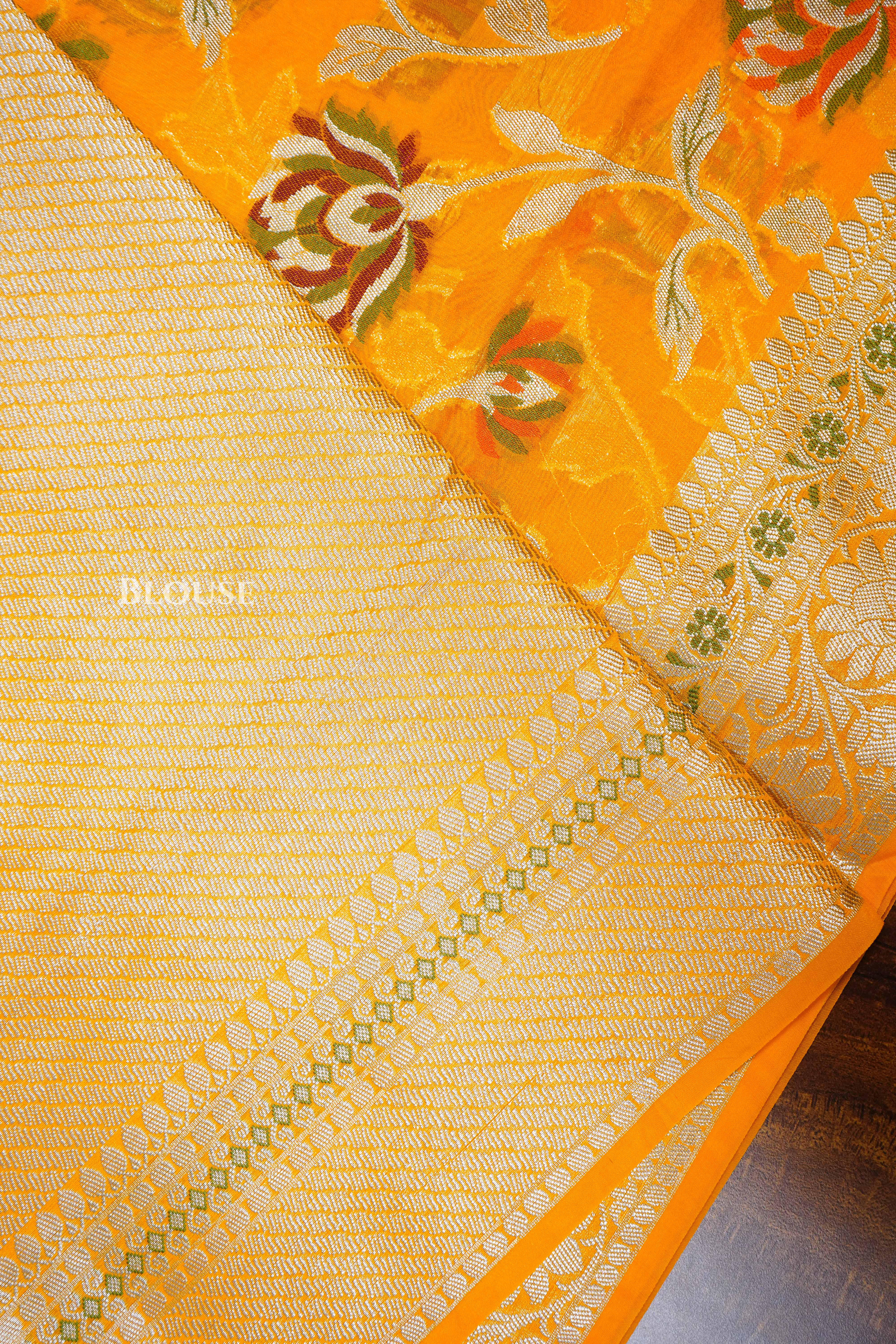 Yellow Semi Banarasi Silk Saree