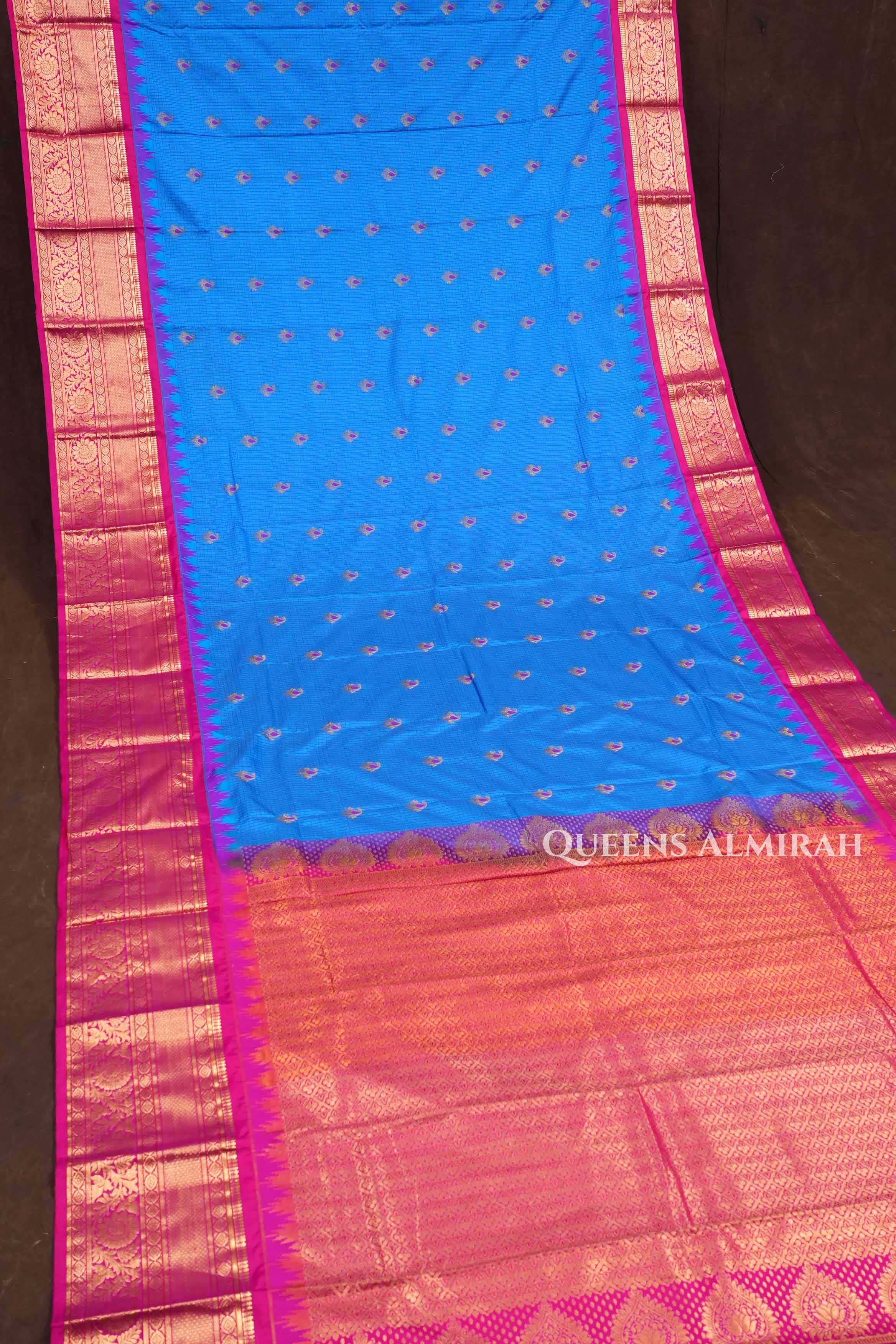 Royal blue with rani pink Semi  Gadwal silk saree