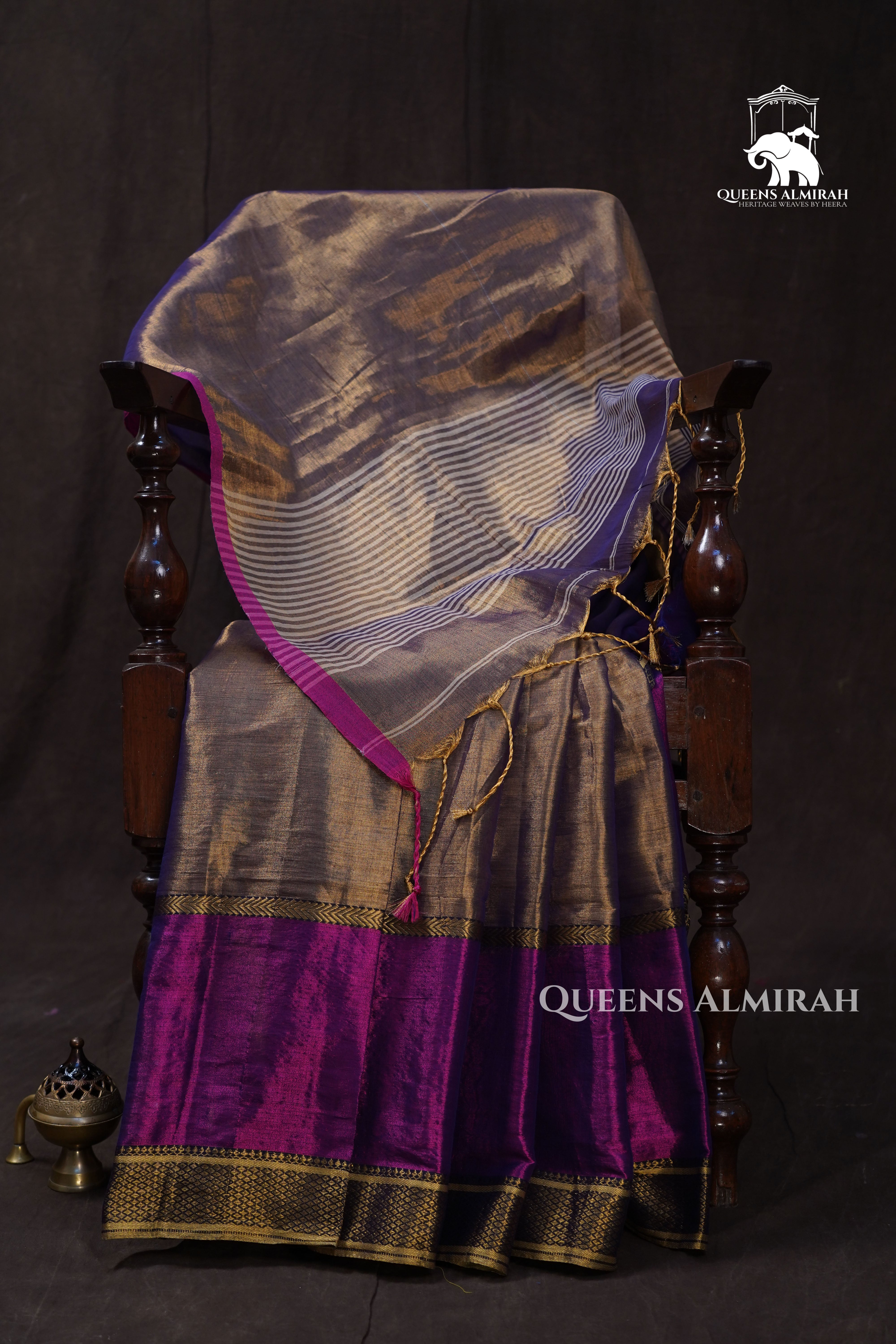 Golden With Purple Linen Tissue Saree