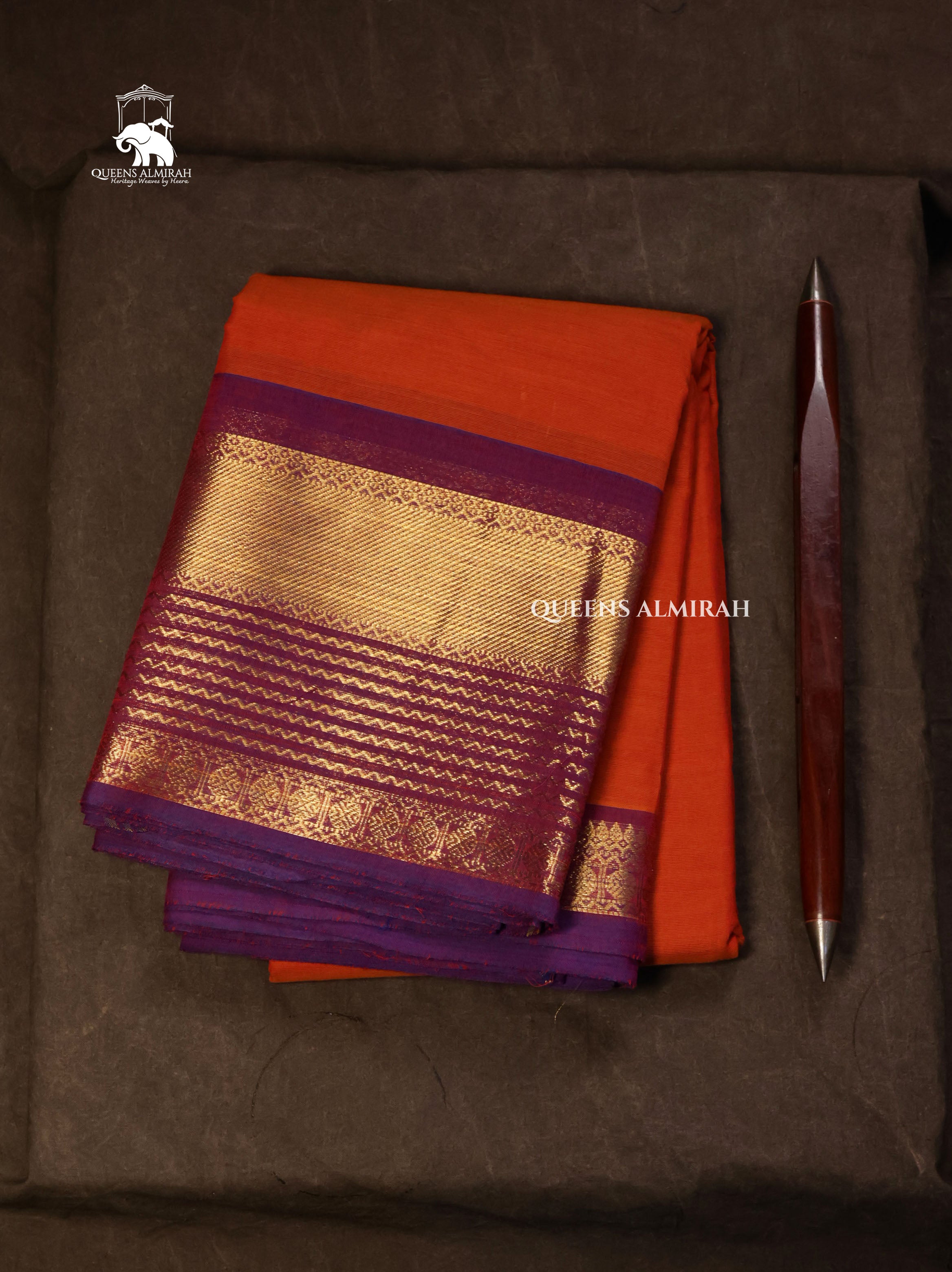 Rust Orange With Purple Kanchi Cotton Saree