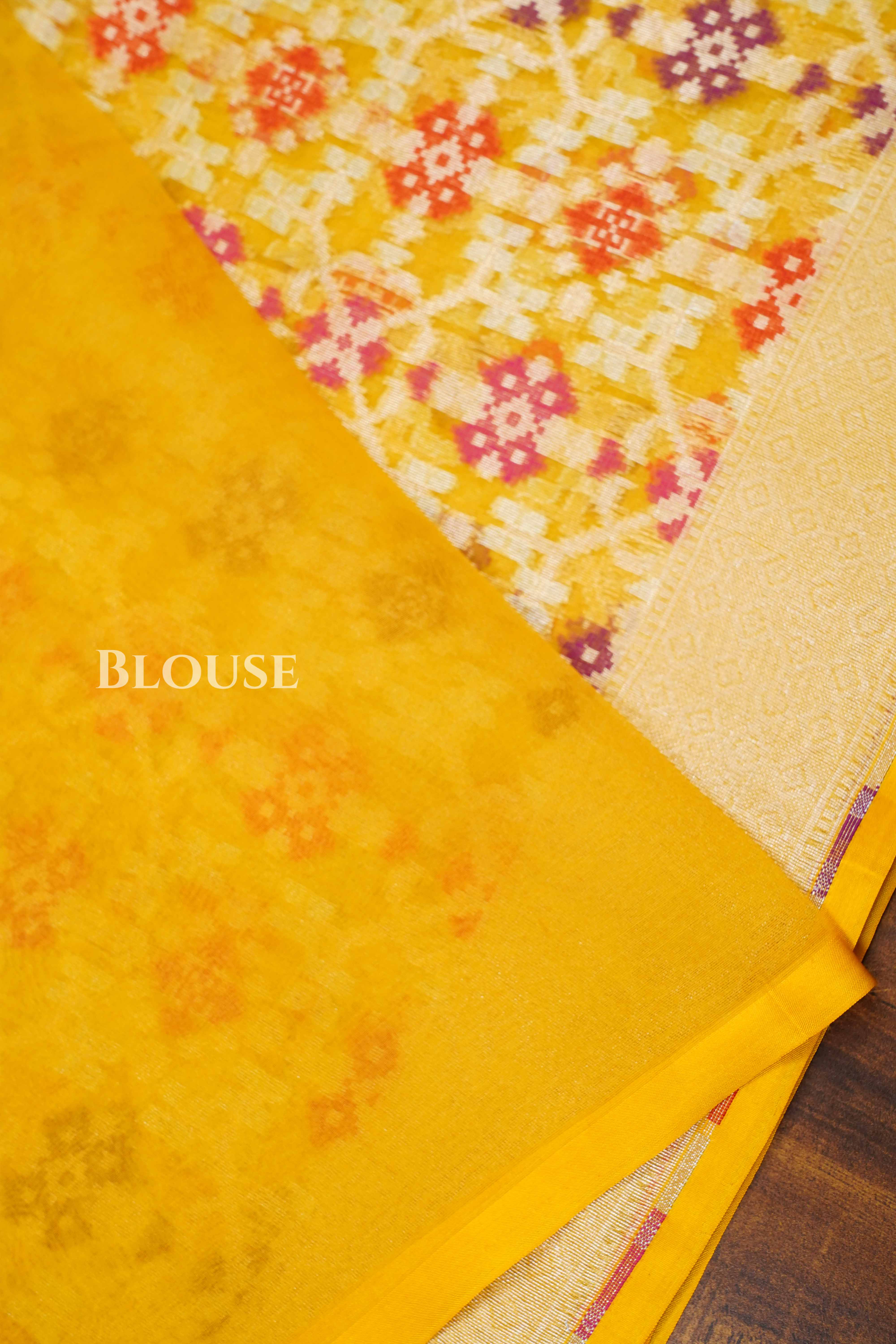 Yelllow Banarasi Organza Silk Saree