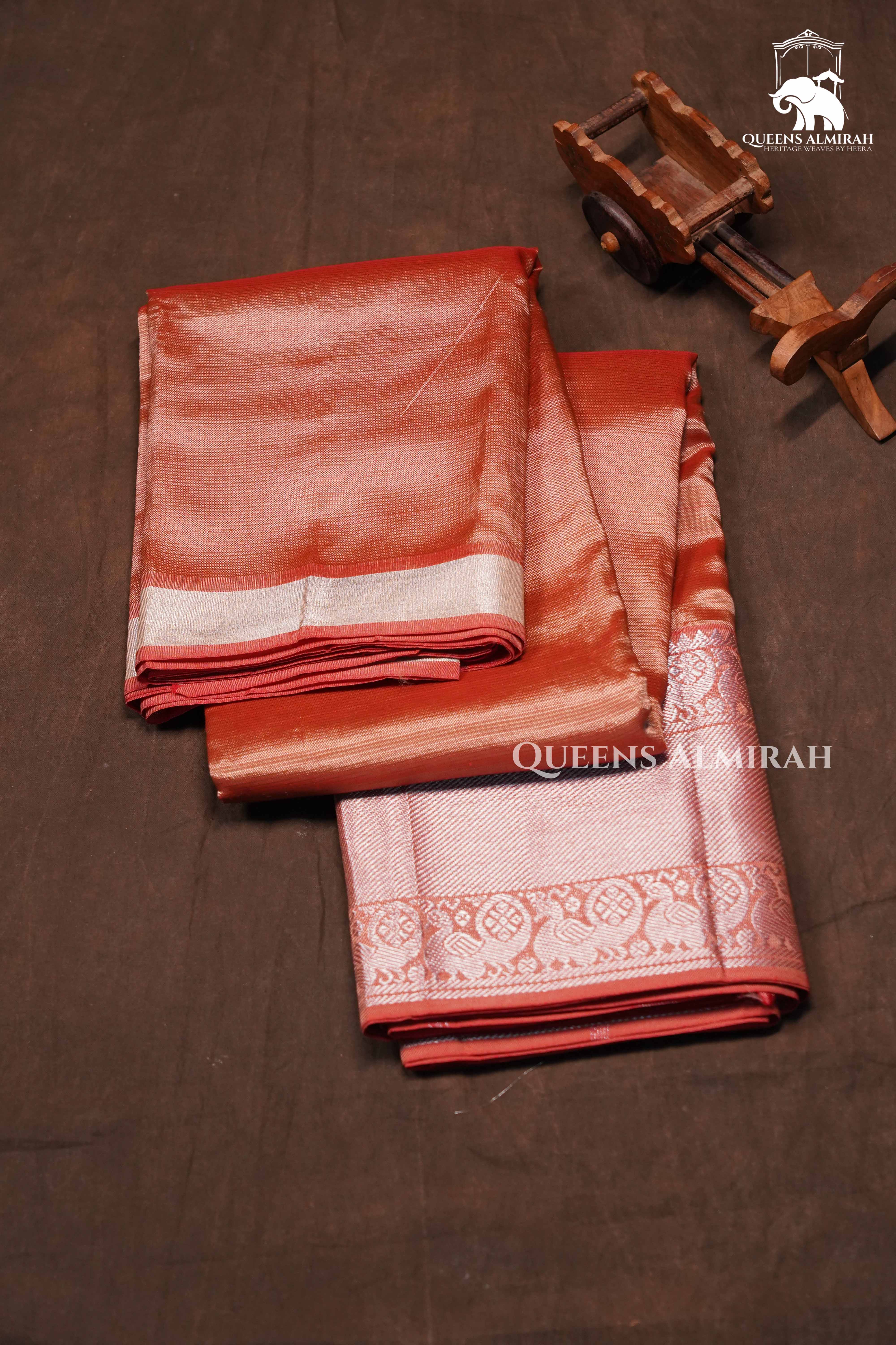 Coral Pink Mangalgiri  Saree