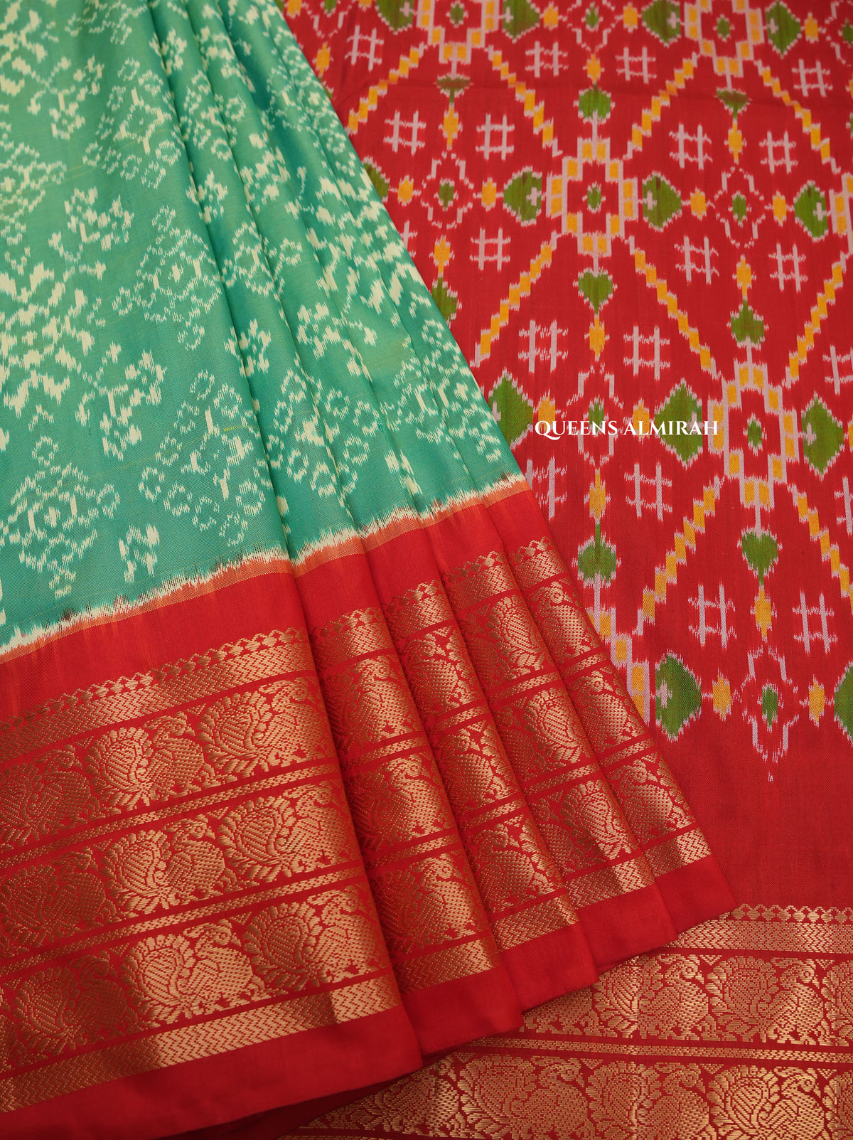 Sea Green With Red Pochampally Silk Saree