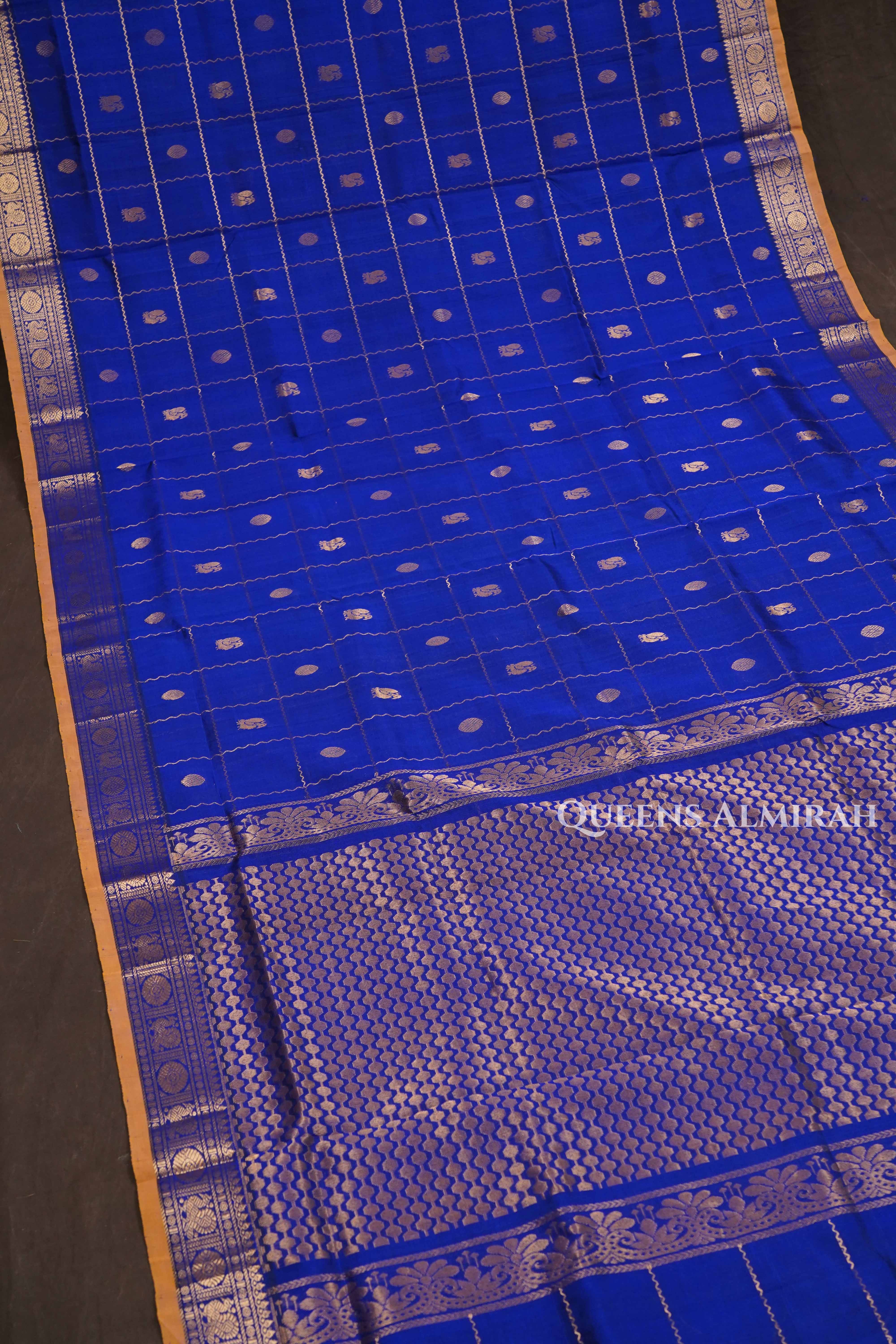 Royal Blue Veldhari Checks Pure Silk Cotton Saree