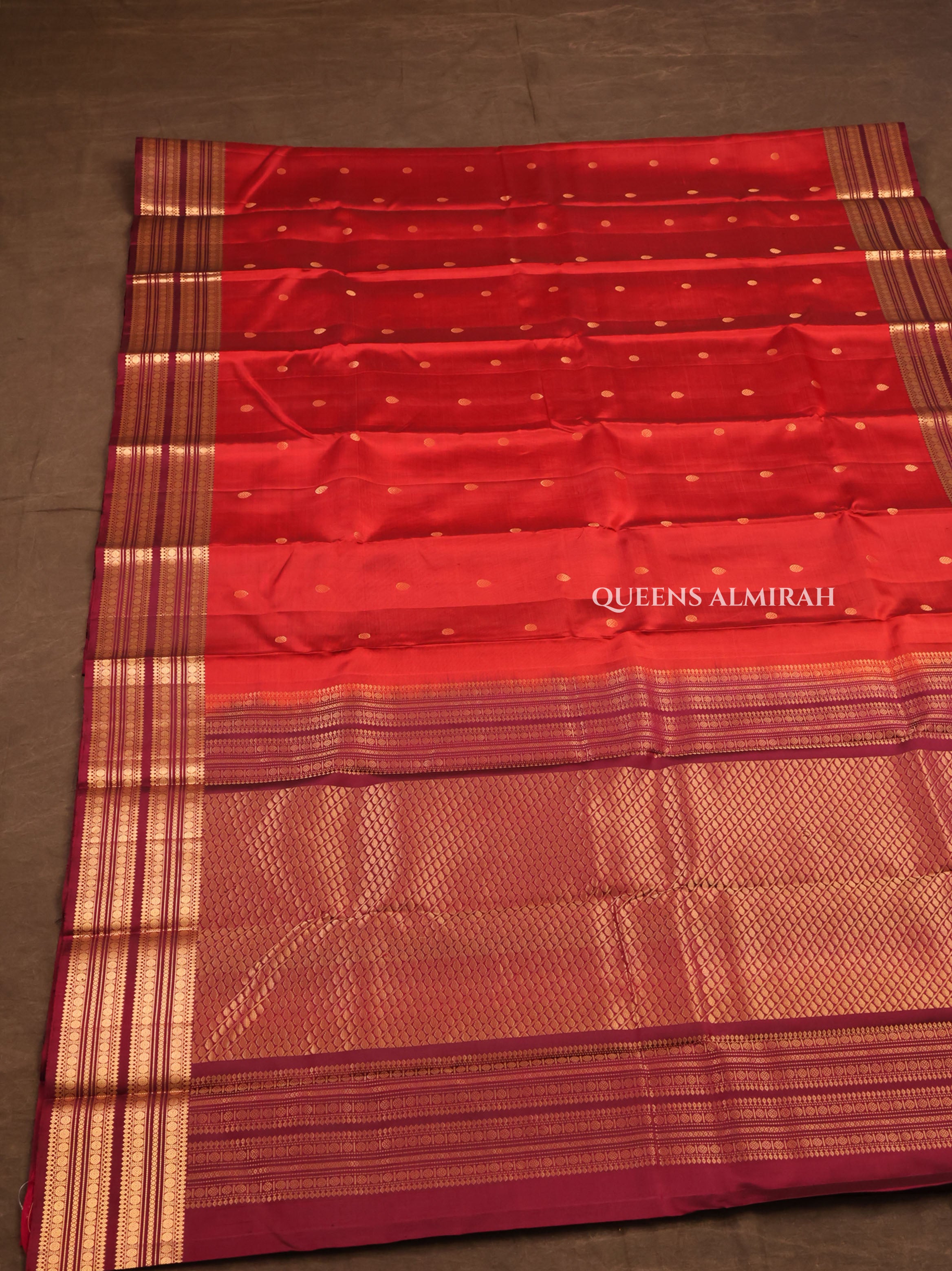Brick Red With Maroon Pure Kanchivaram Silk Saree