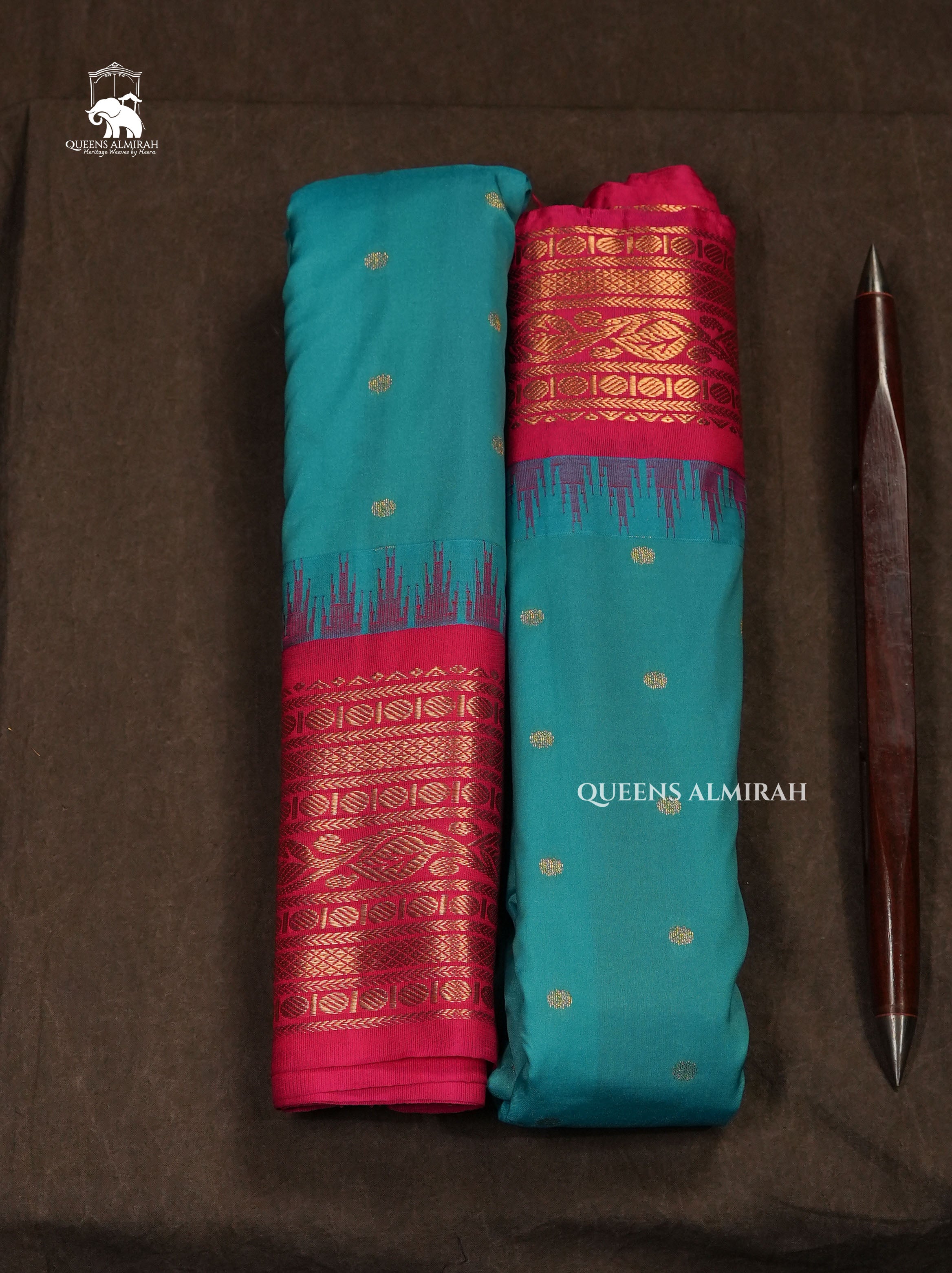Blue With Pink Semi Gadwal Silk Saree