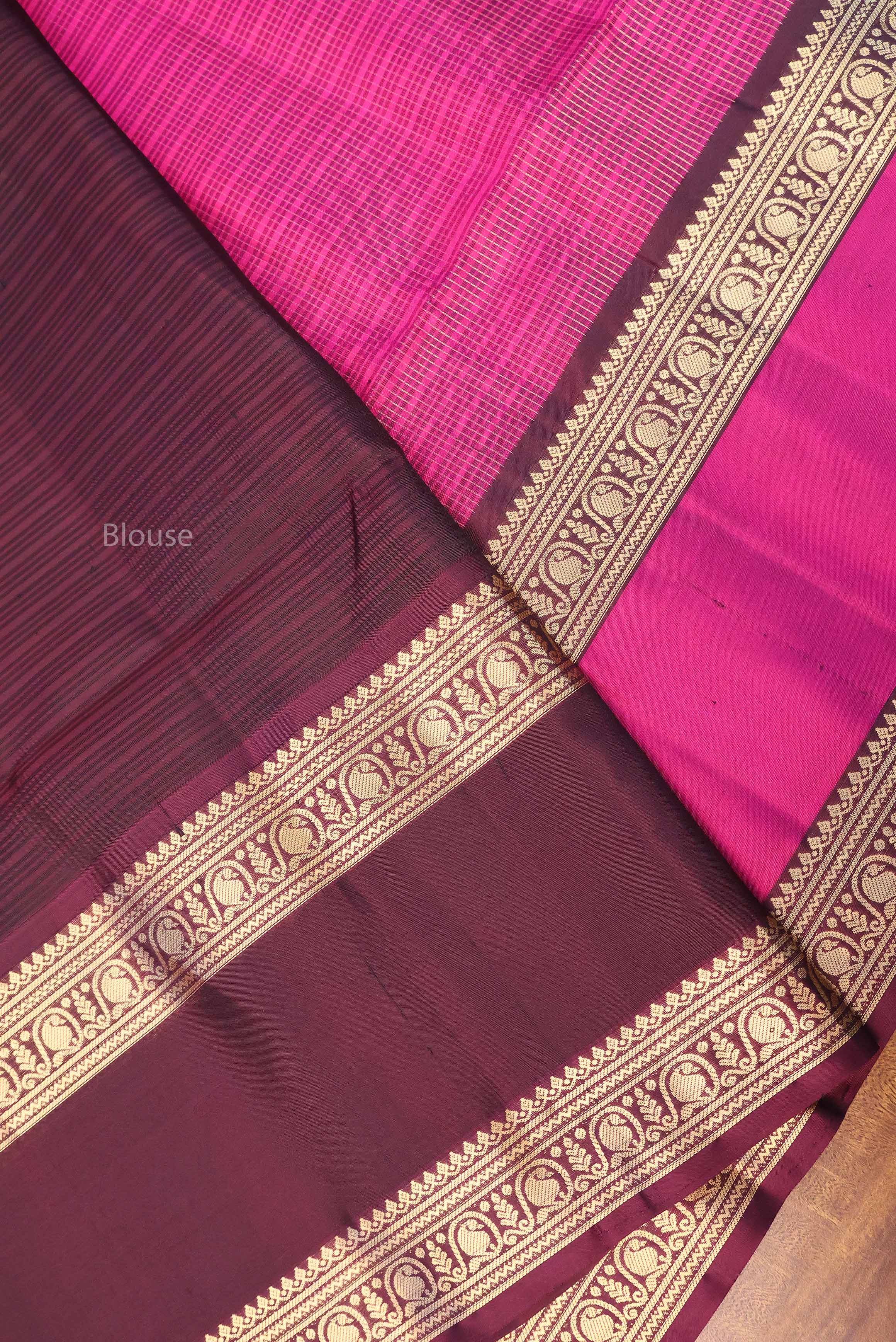 Dusky Rose With Dark Brown Payadi Pure Soft Silk Saree