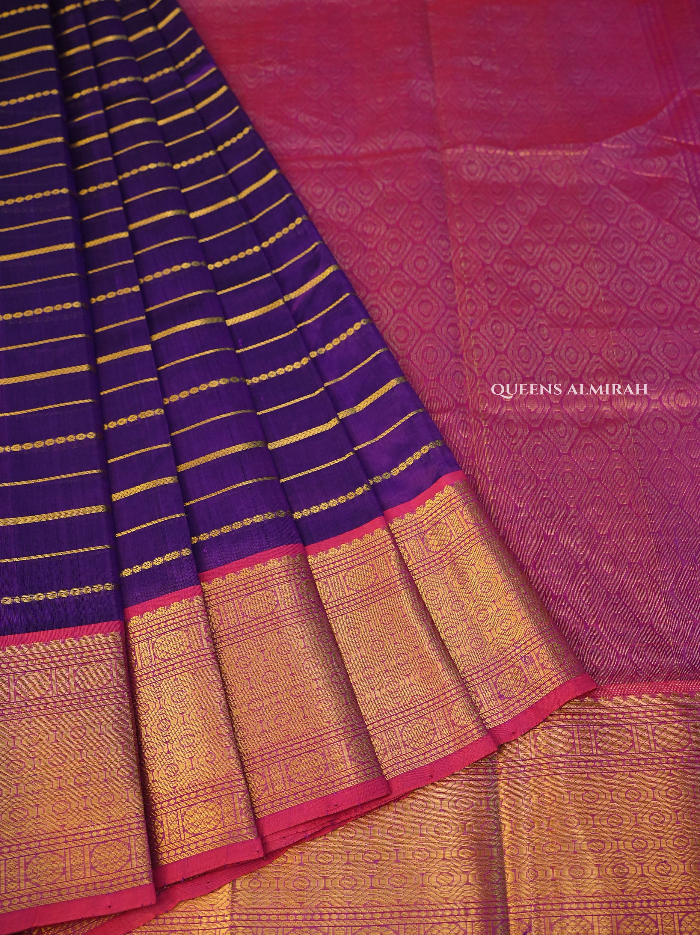 Purple With Rani Pink Pure Silk Cotton Saree
