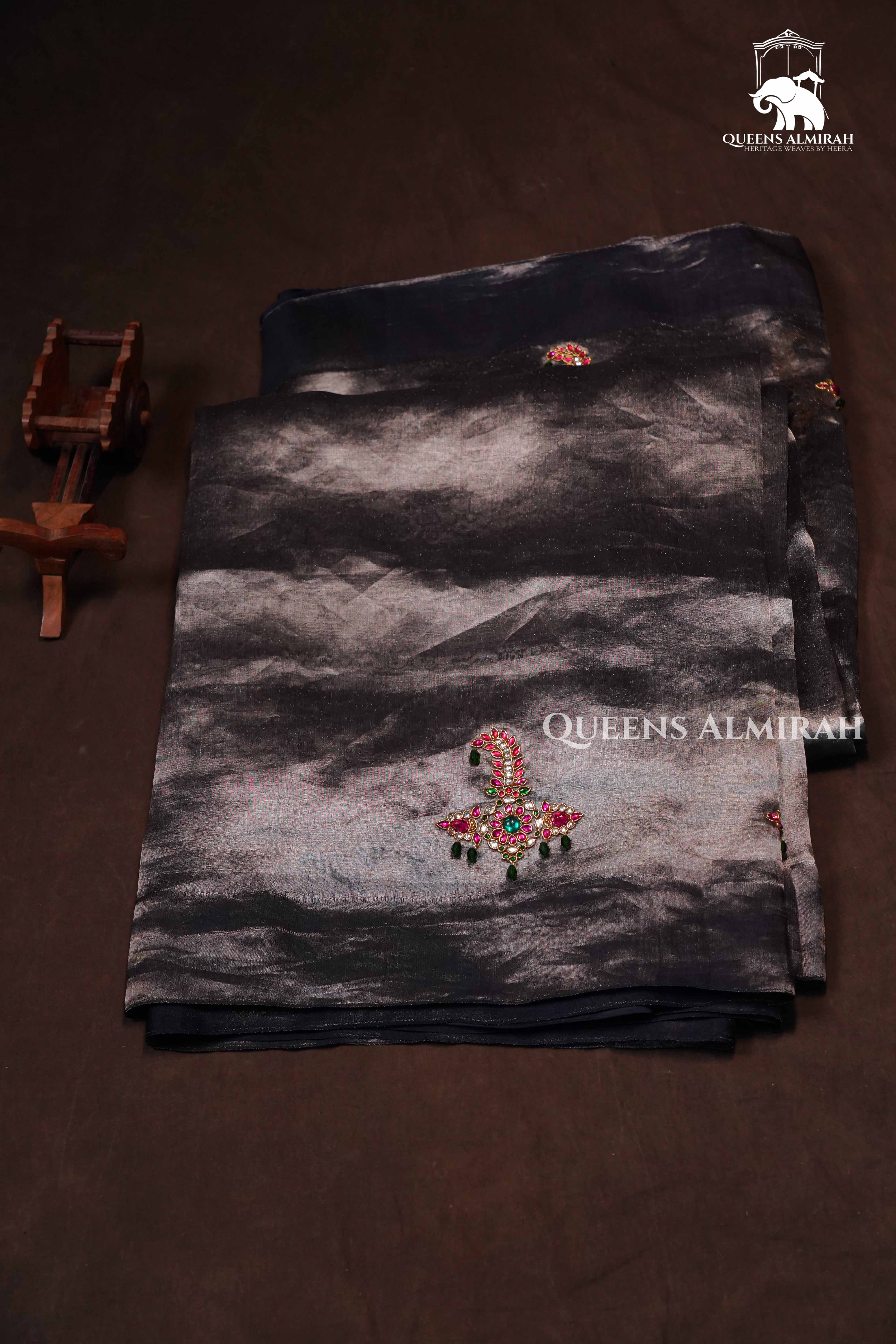 Sarpech Embroidery Banarasi Tissue Saree