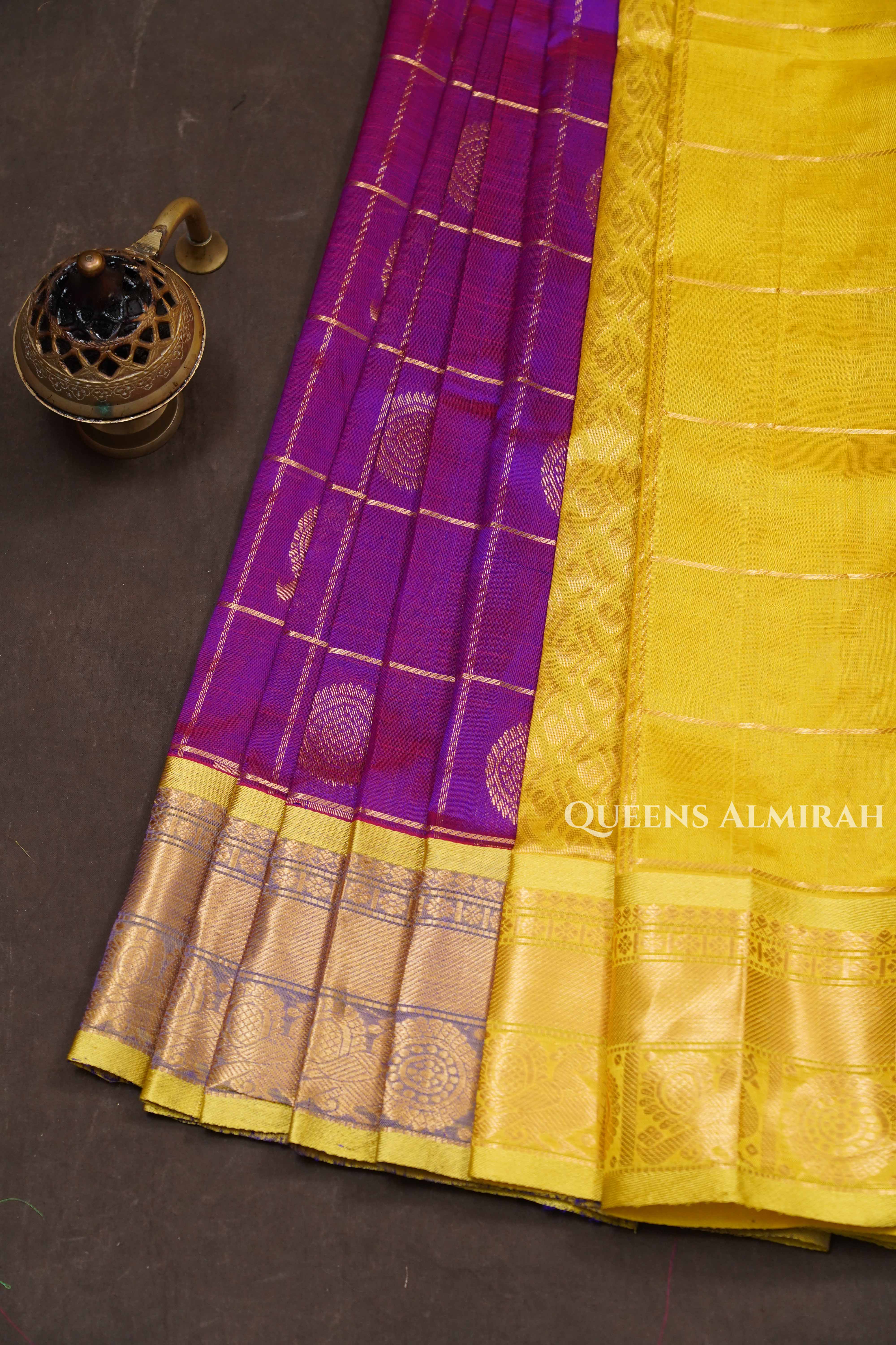Vadamalli Purple With Yellow Pure Silk Cotton Saree