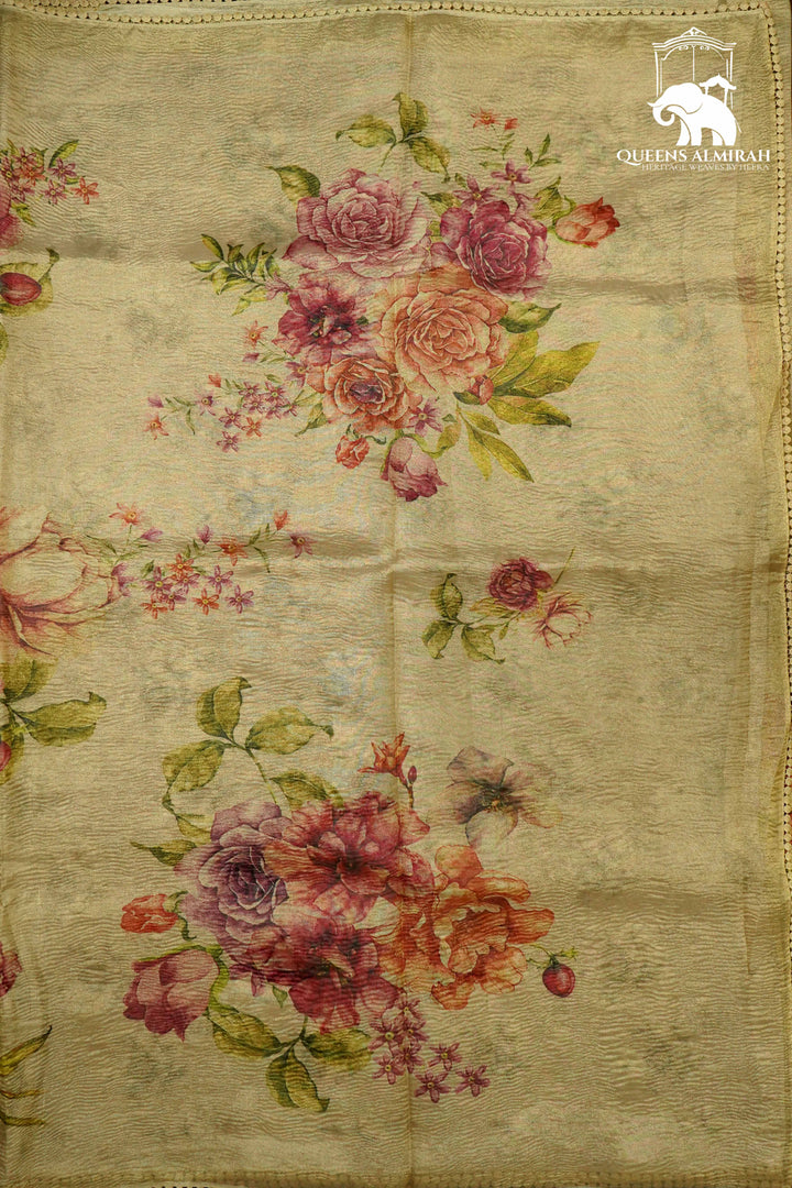 DESERT BROWN WITH EMBROIDERY BORDER TISSUE SAREE - Queens Jewel Emporium