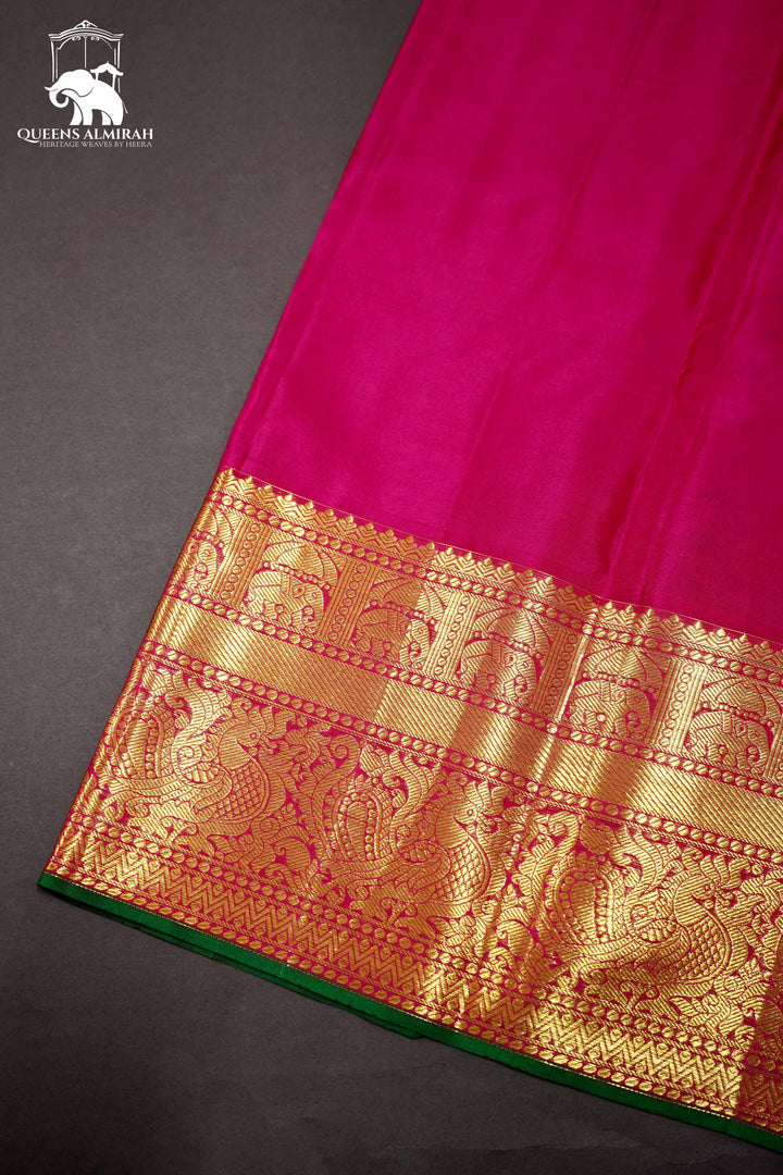 ROUGE PINK WITH DARK PINK KANCHIVARAM SILK SAREE - Queens Jewel Emporium