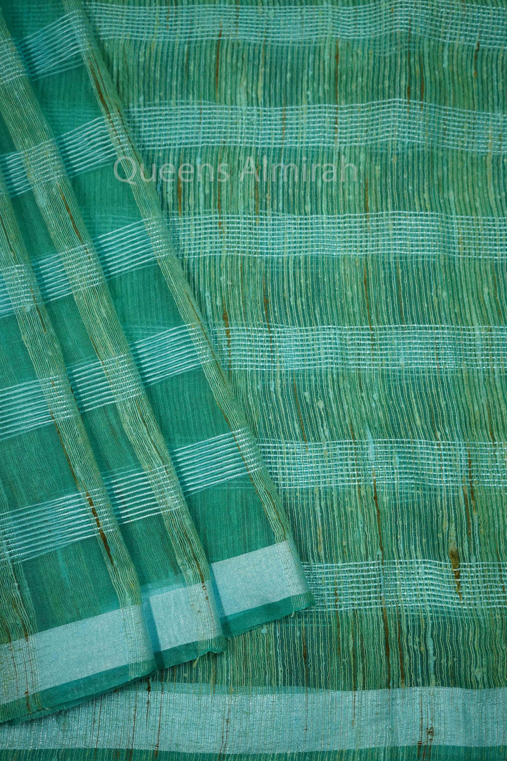 GREENY BLUE GHICHA ORAGANZA SAREE - Queens Jewel Emporium
