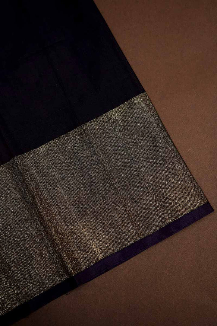 PURE SILK COTTON SAREE - PURPLE WITH NAVY BLUE - Queens Jewel Emporium