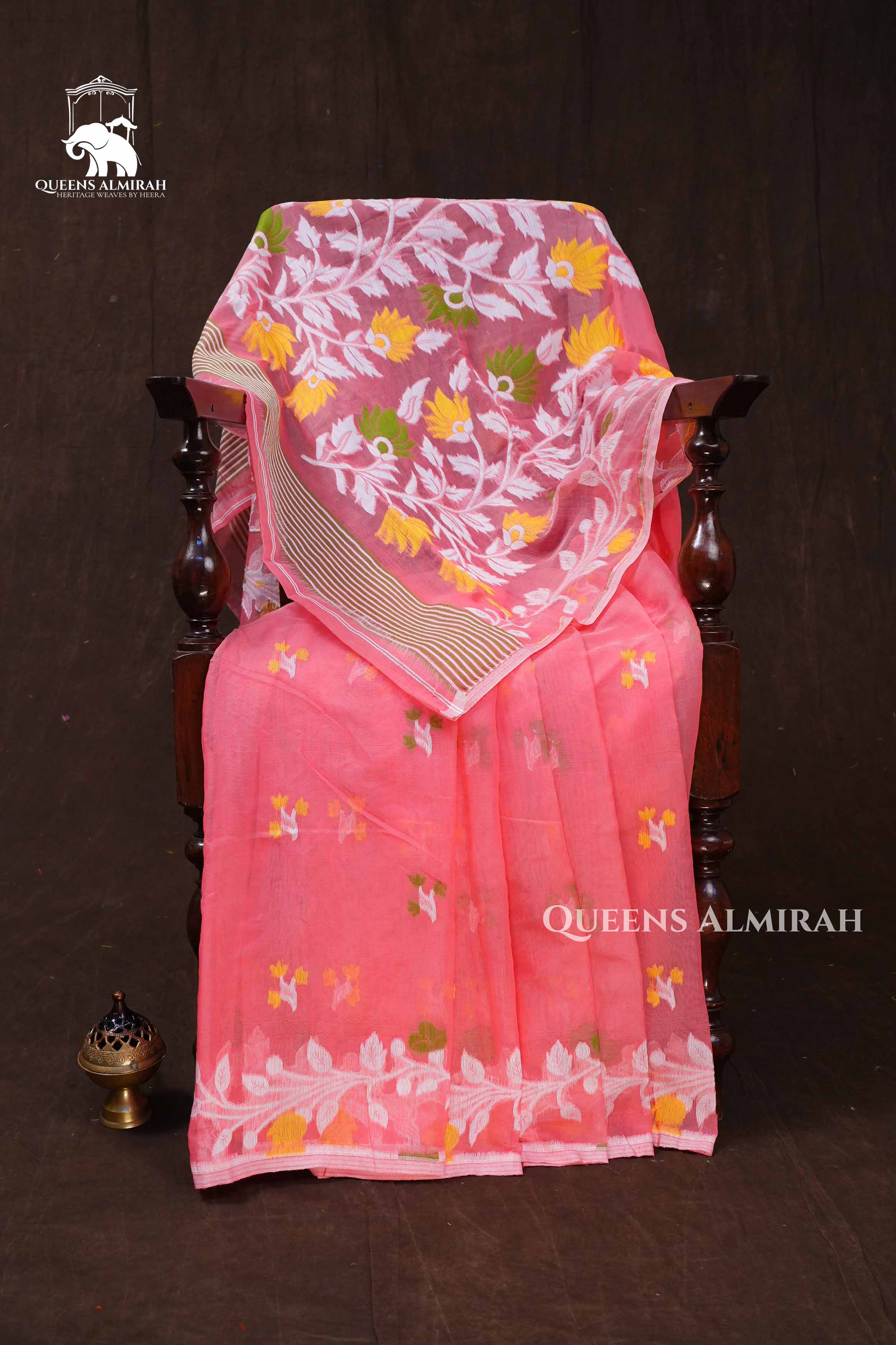 Peach Orange Jamdani Cottoon Saree