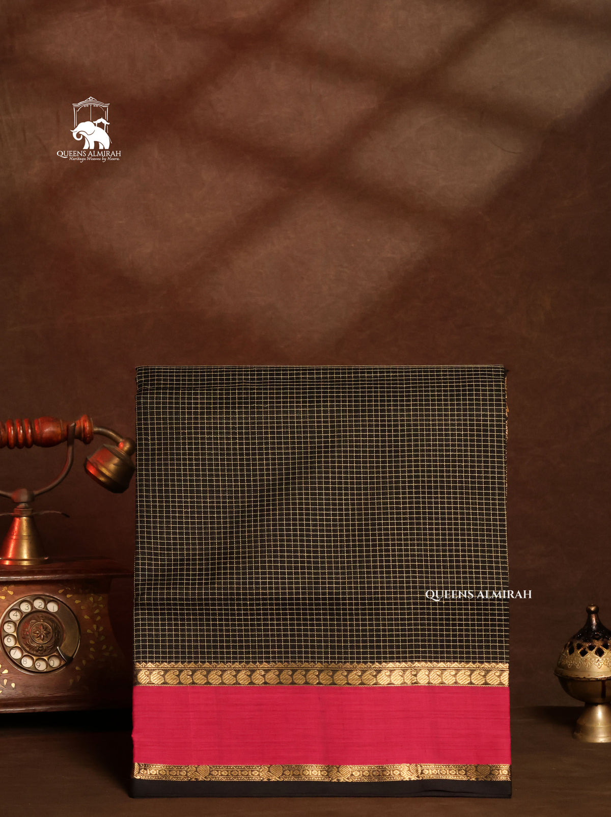 Black Kattam With Pink Chettinad Silk Cotton Saree