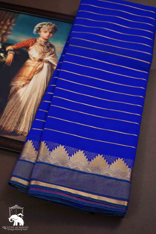 DARK BLUE PURE SILK COTTON SAREE - Queens Jewel Emporium