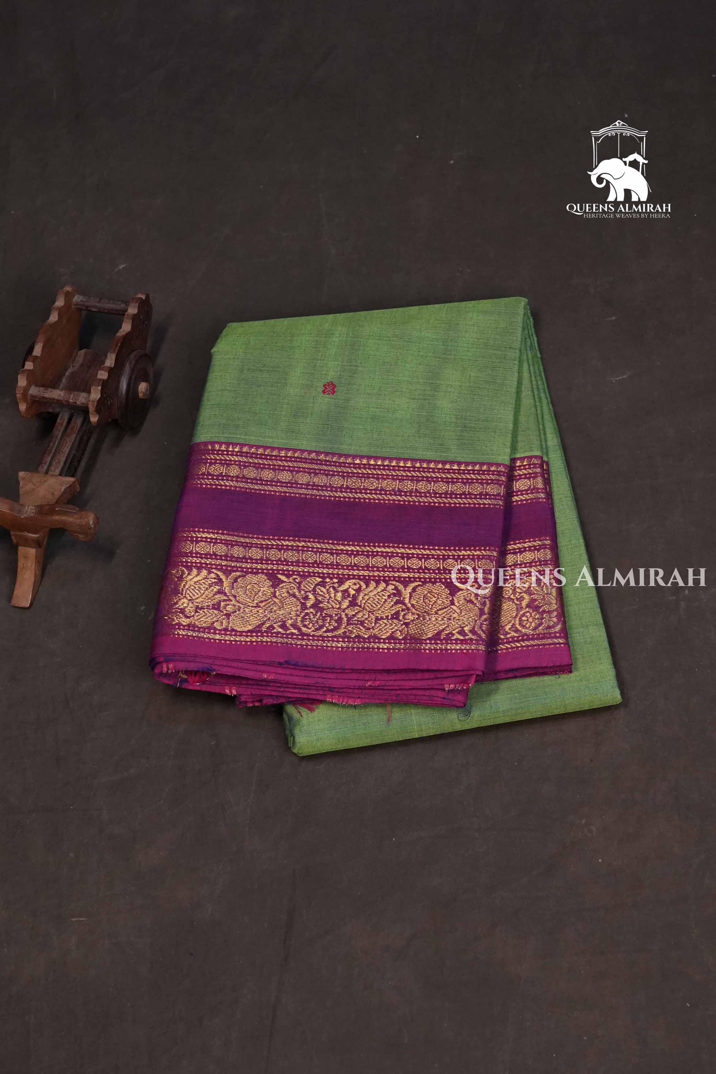Green With Purple Kanchi Cotton Saree