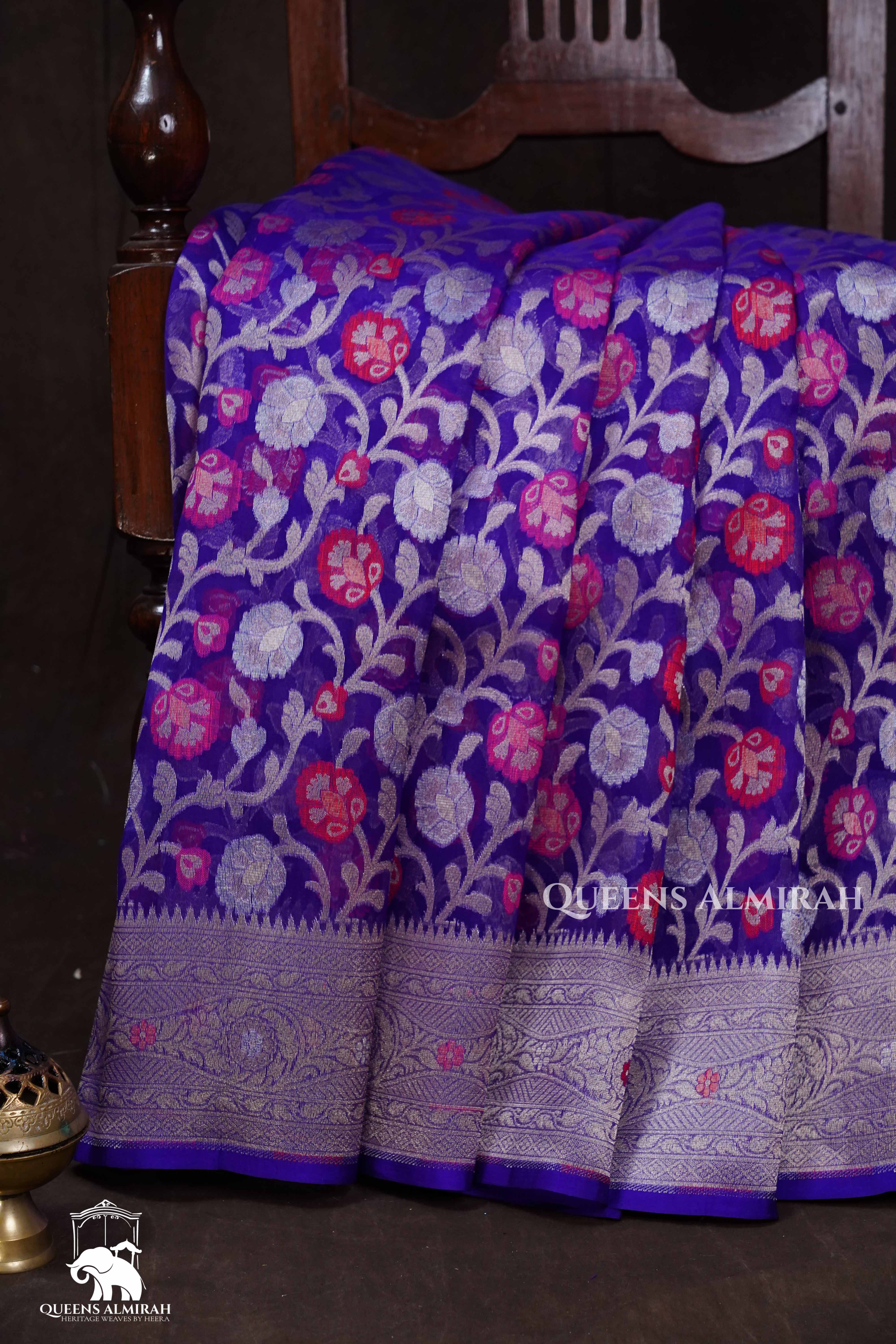 Purple Banarasi Organza Silk Saree