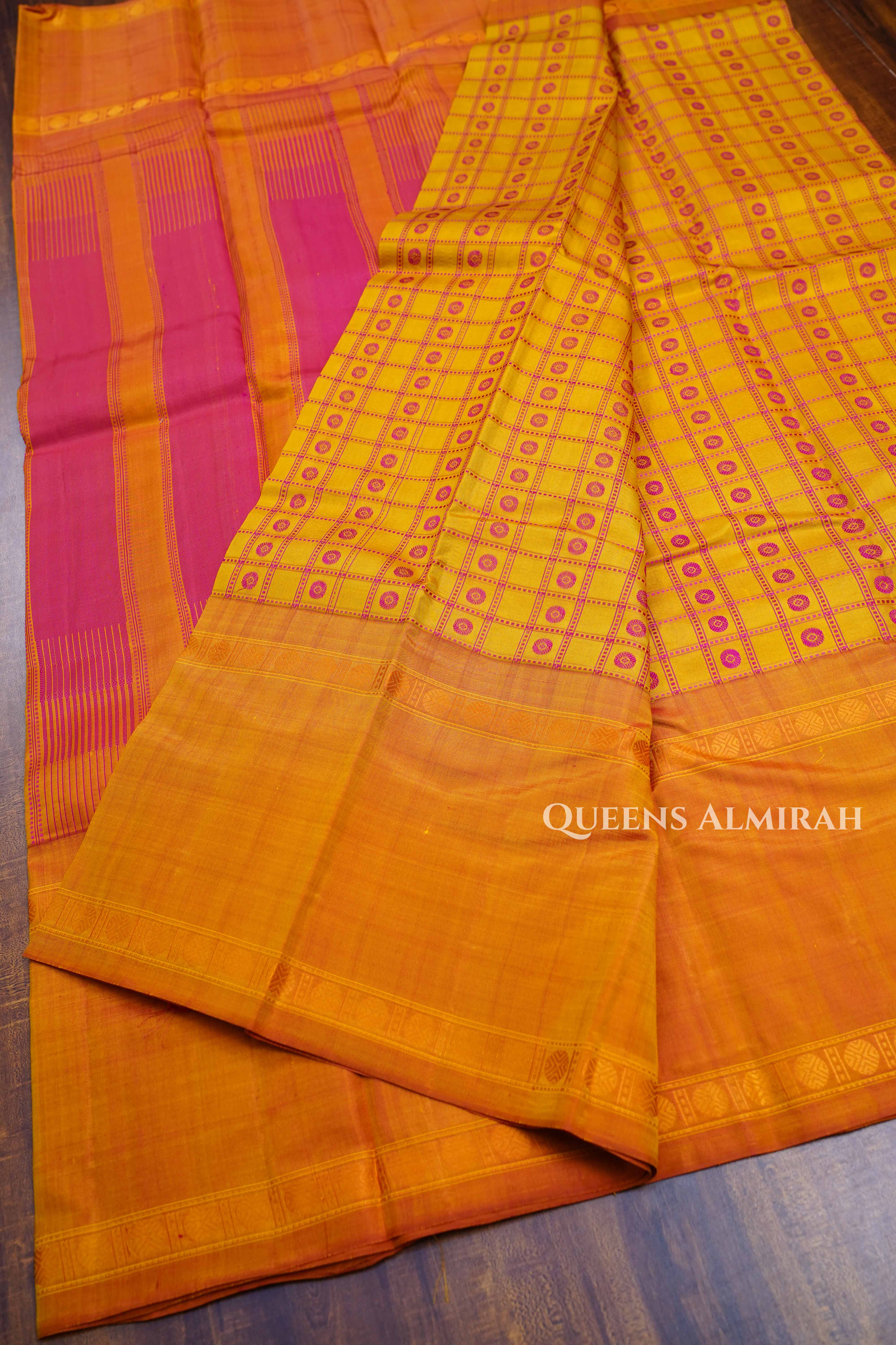Yellow With Honey Brown Pure Kanchivaram Silk Saree