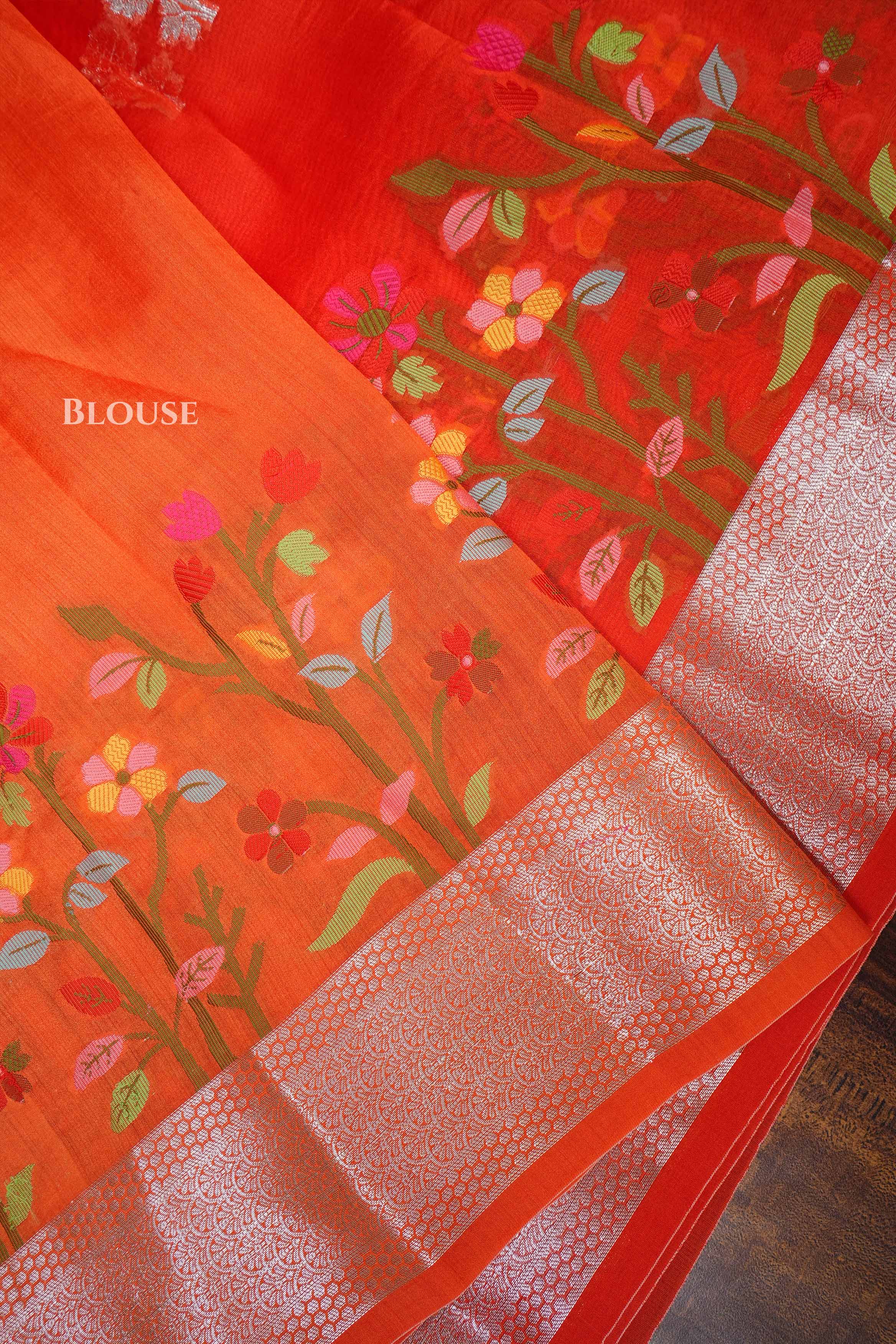 Red Jamdani Silk Organza Saree
