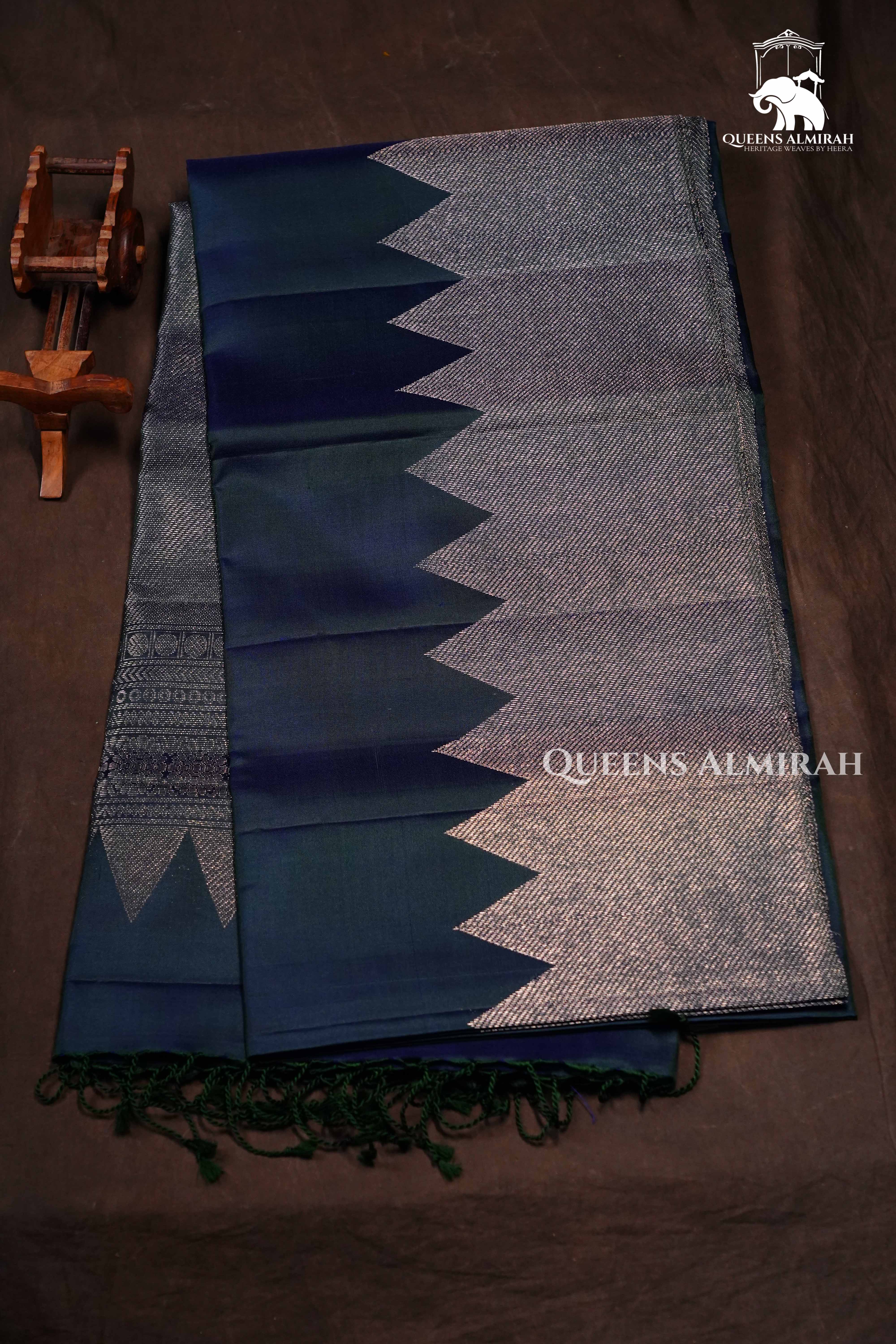 Dark Teal Blue Pure Soft Silk Saree