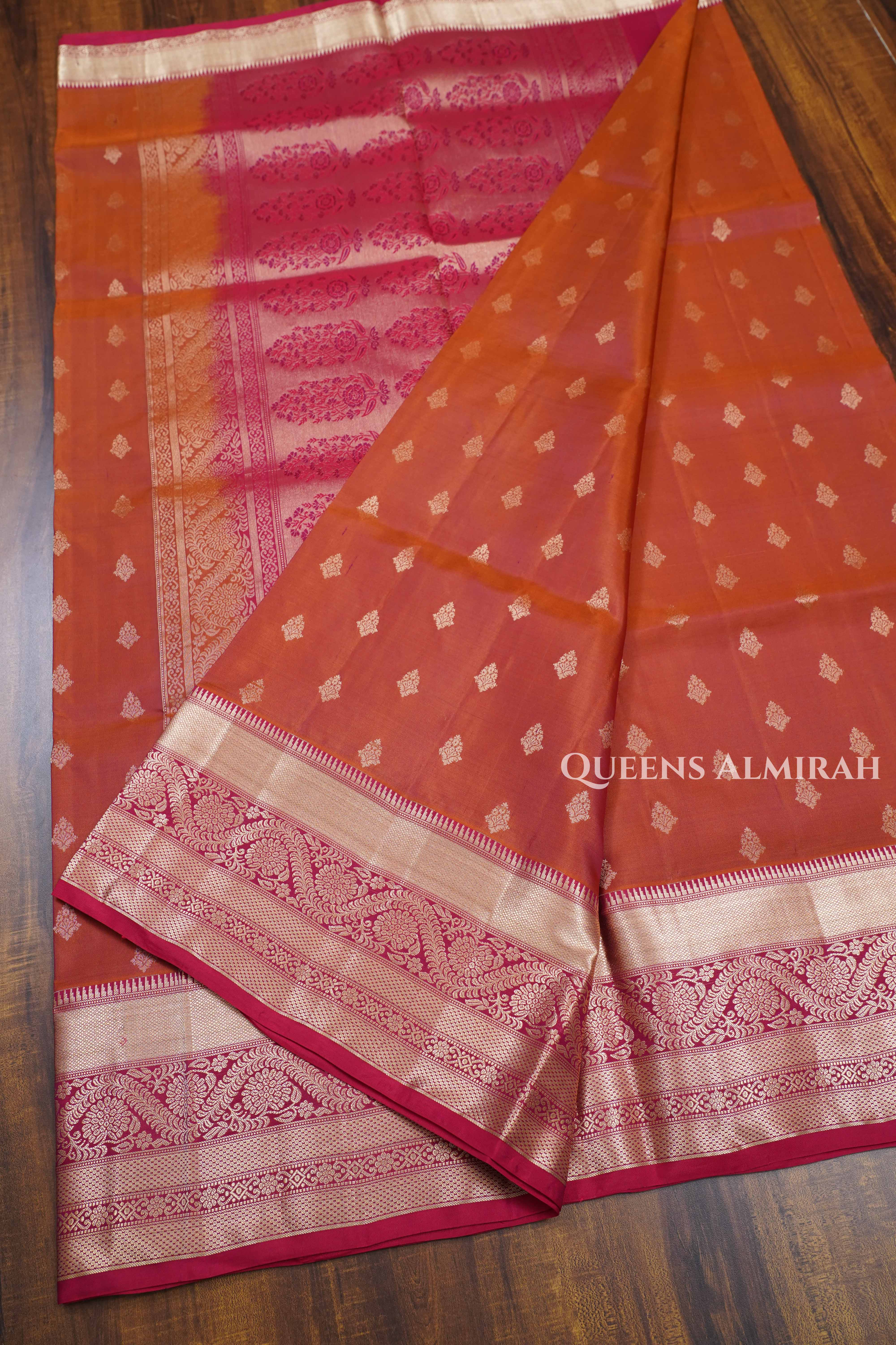 Brownish Red Pure Soft Silk Saree