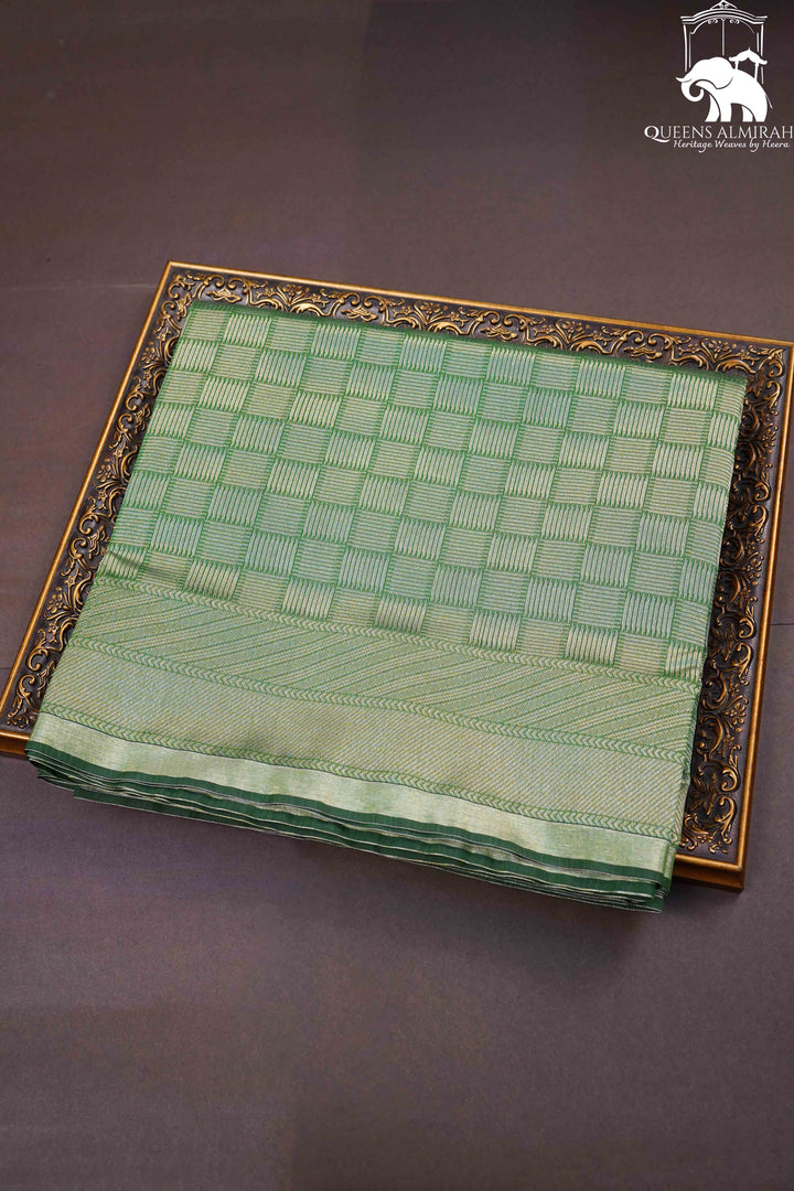 GREYISH GREEN PURE SILK COTTON SAREE - Queens Jewel Emporium