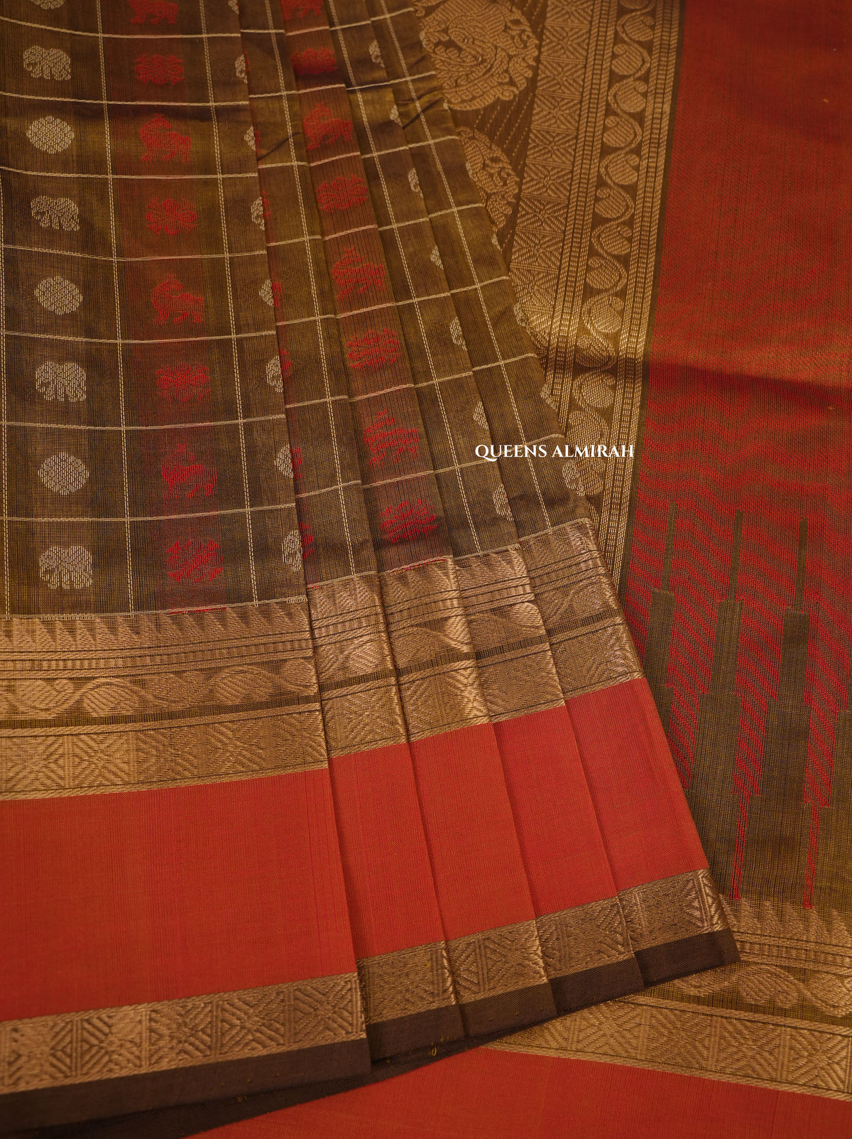 Antique Gold Color Chettinad Silk Cotton Saree