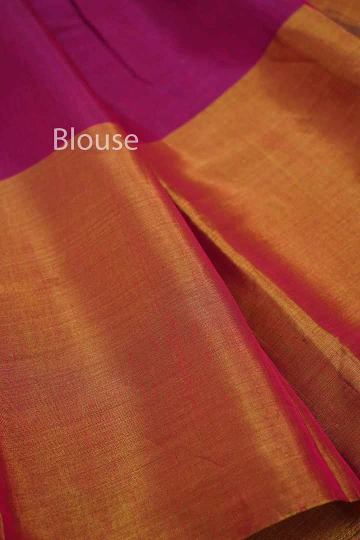 SHADES OF PINK WITH GOLDEN BORDER KATAN CHANDERI SILK SAREE - Queens Jewel Emporium
