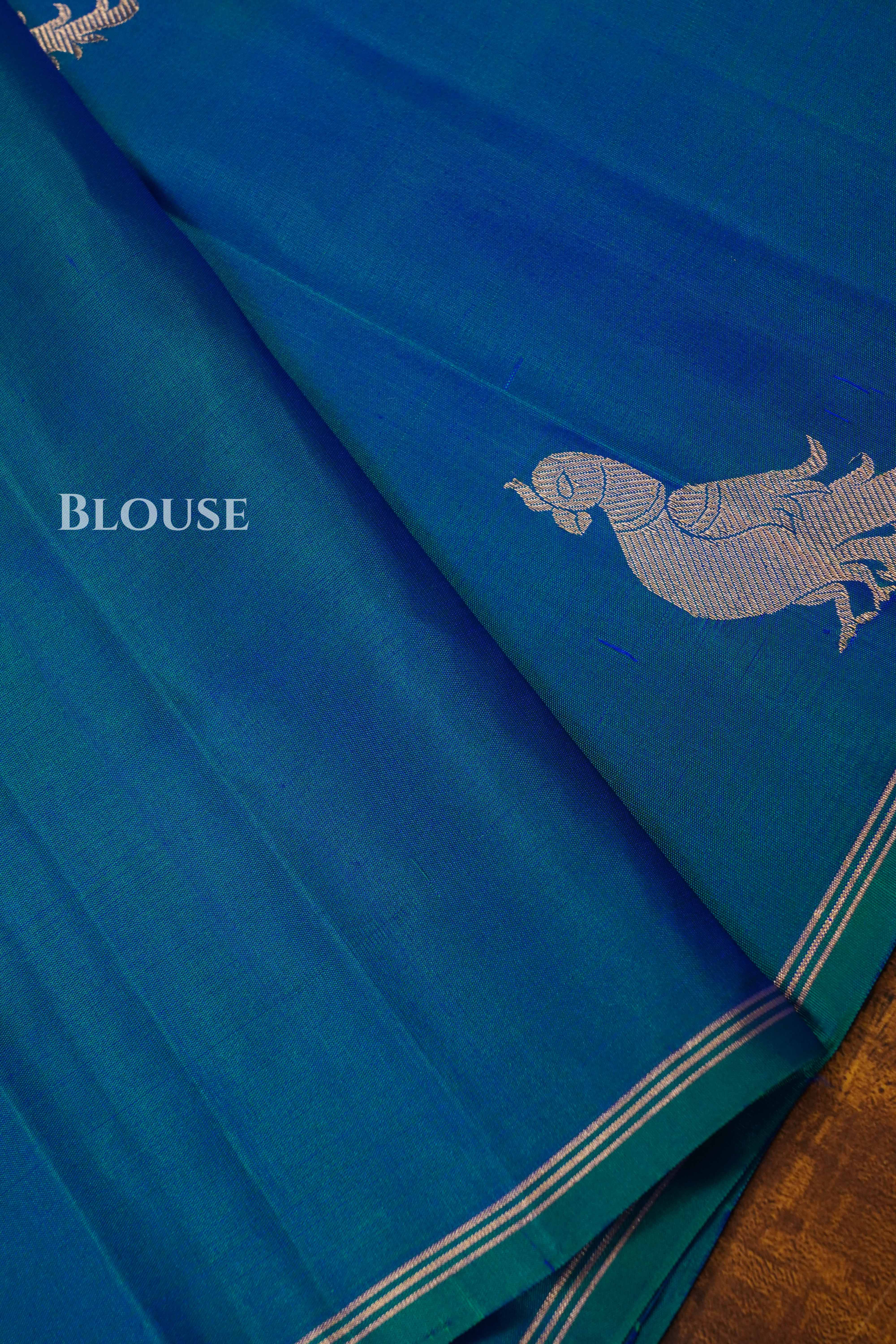 Peacock Blue Pure Kanchivaram Silk Saree