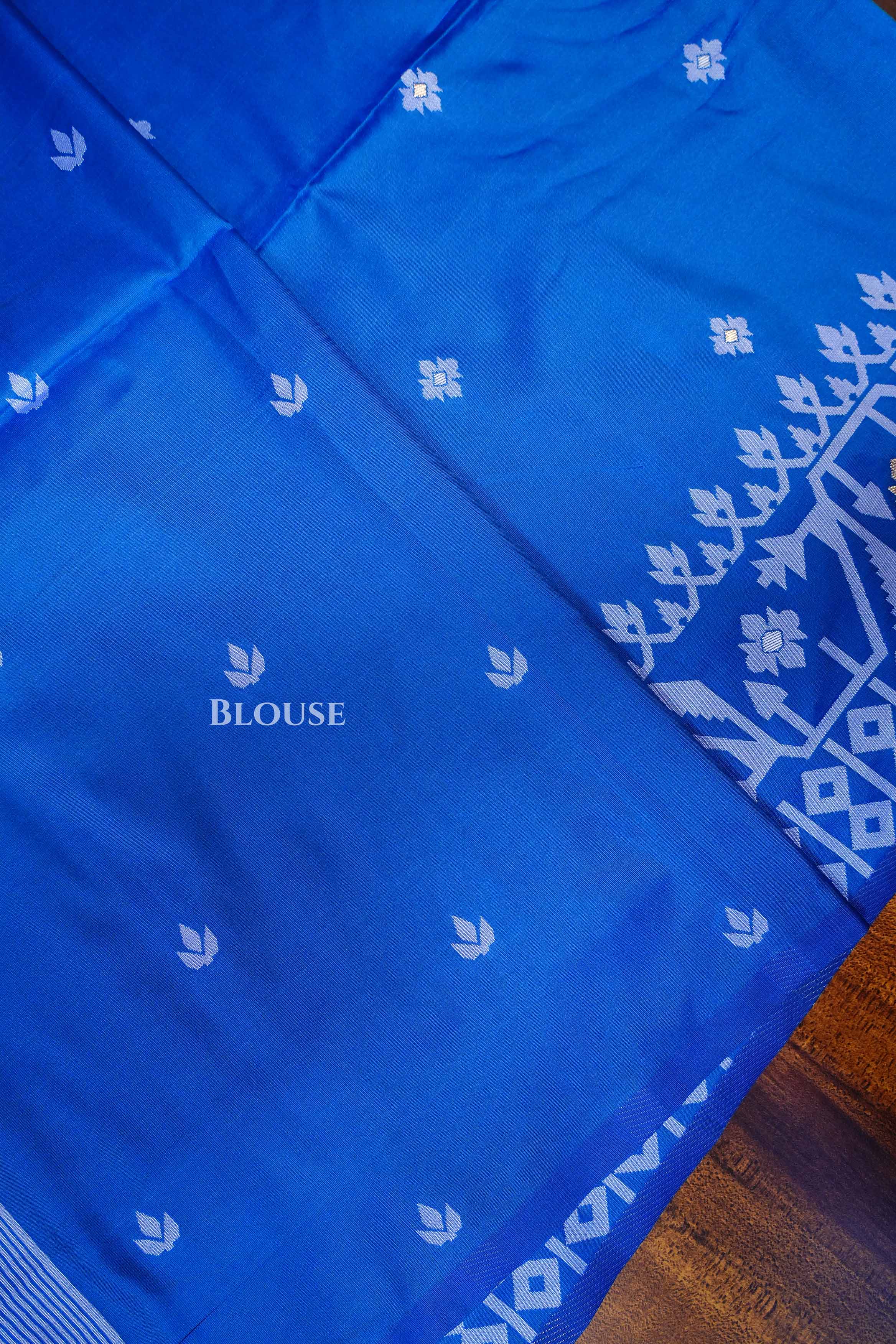 Blue Jamdani Butter Silk Saree